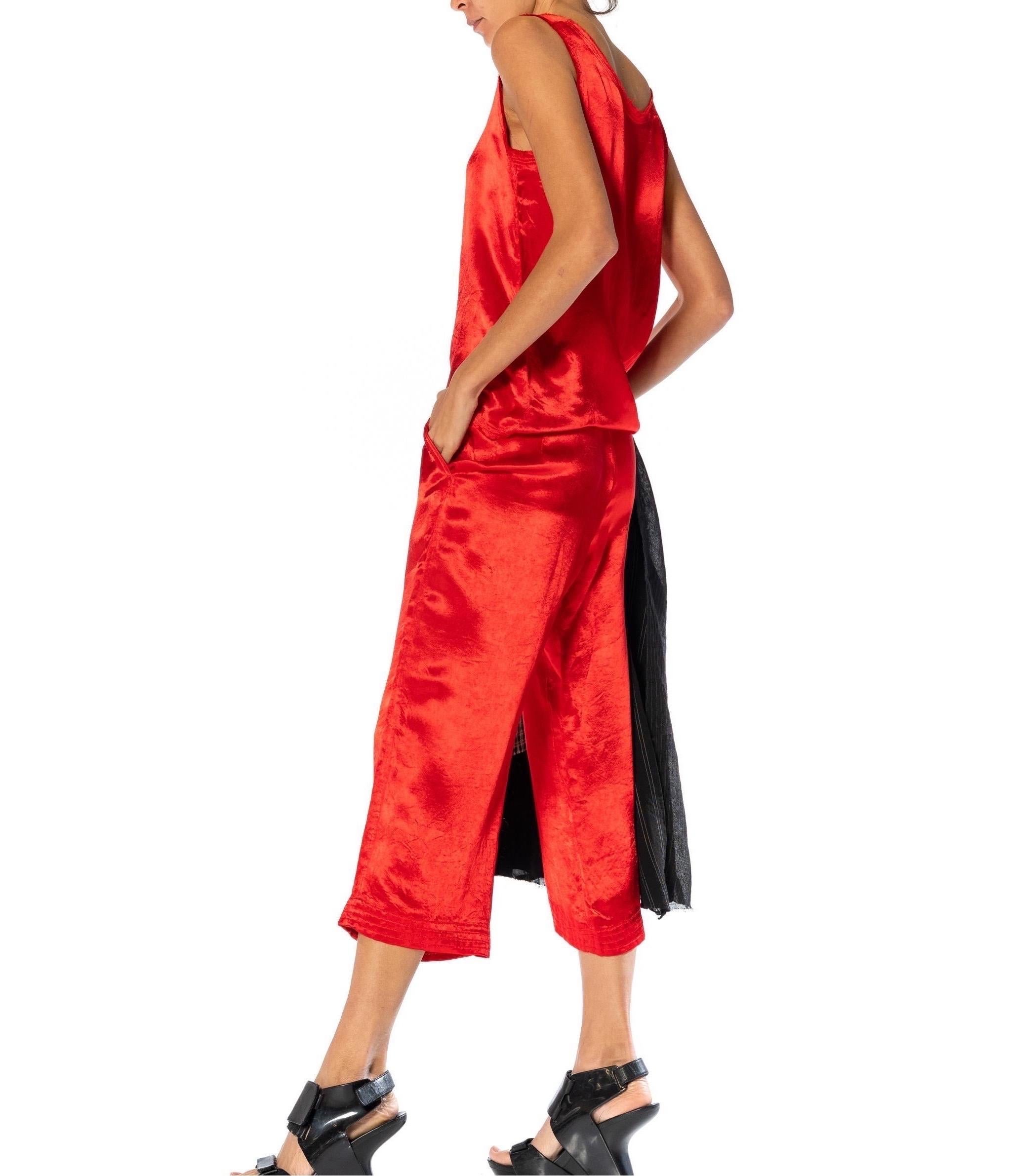 1990S Y’S YOHJI YAMAMOTO Red, Black & Silver Linen Rayon Top, Pants, Skirt Ense For Sale 9