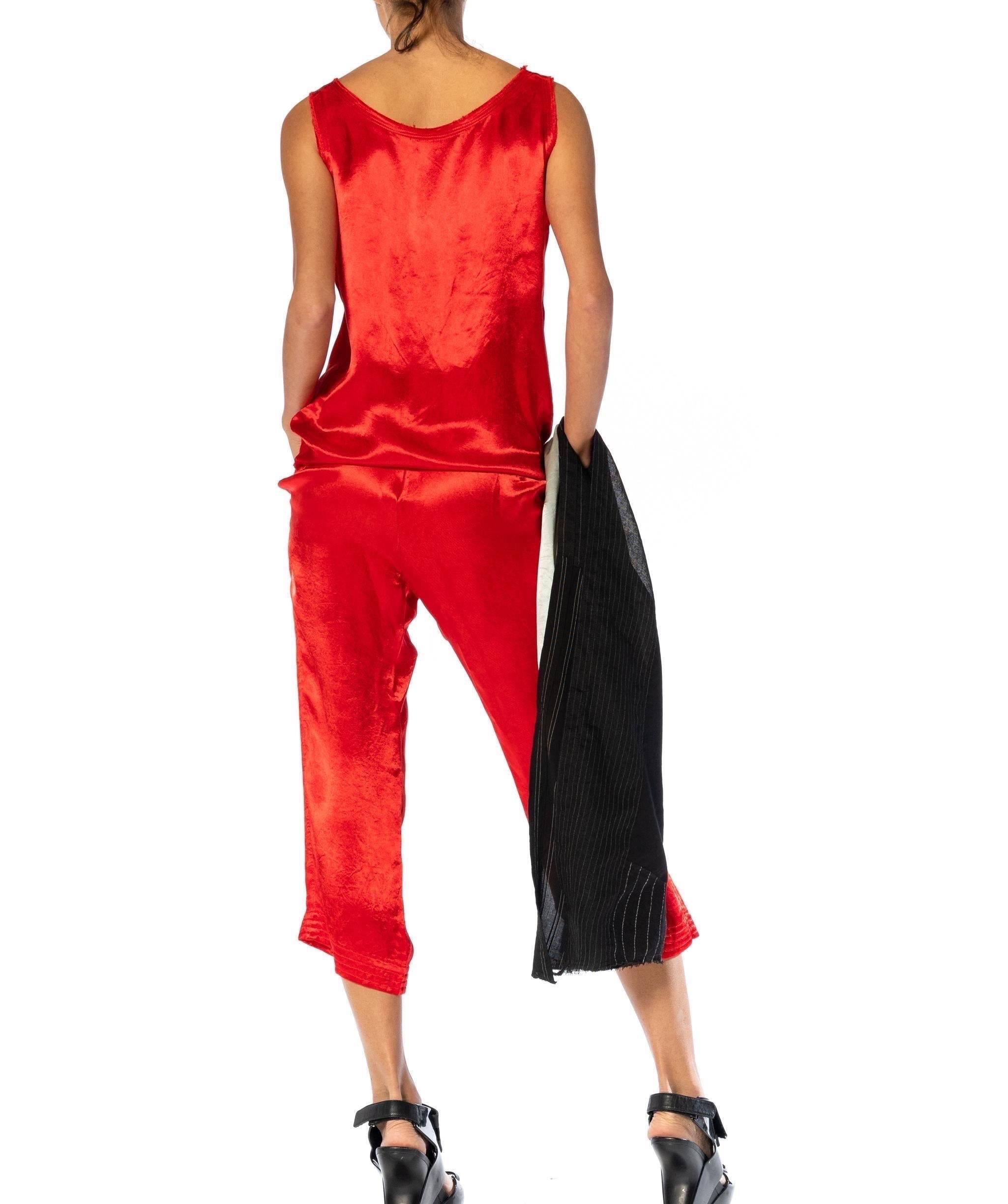 1990S Y’S YOHJI YAMAMOTO Red, Black & Silver Linen Rayon Top, Pants, Skirt Ense For Sale 10