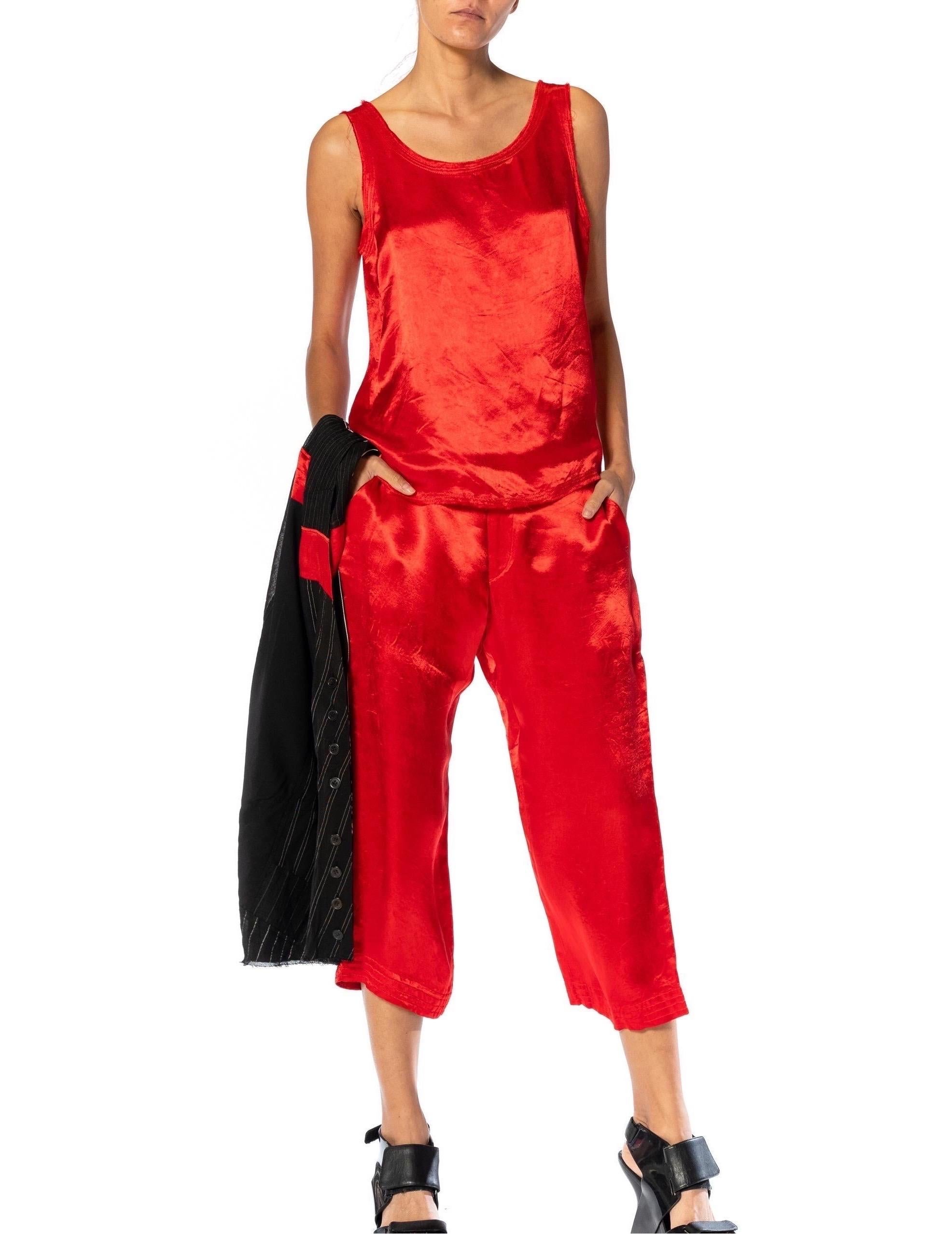 1990S Y’S YOHJI YAMAMOTO Red, Black & Silver Linen Rayon Top, Pants, Skirt Ense For Sale 11