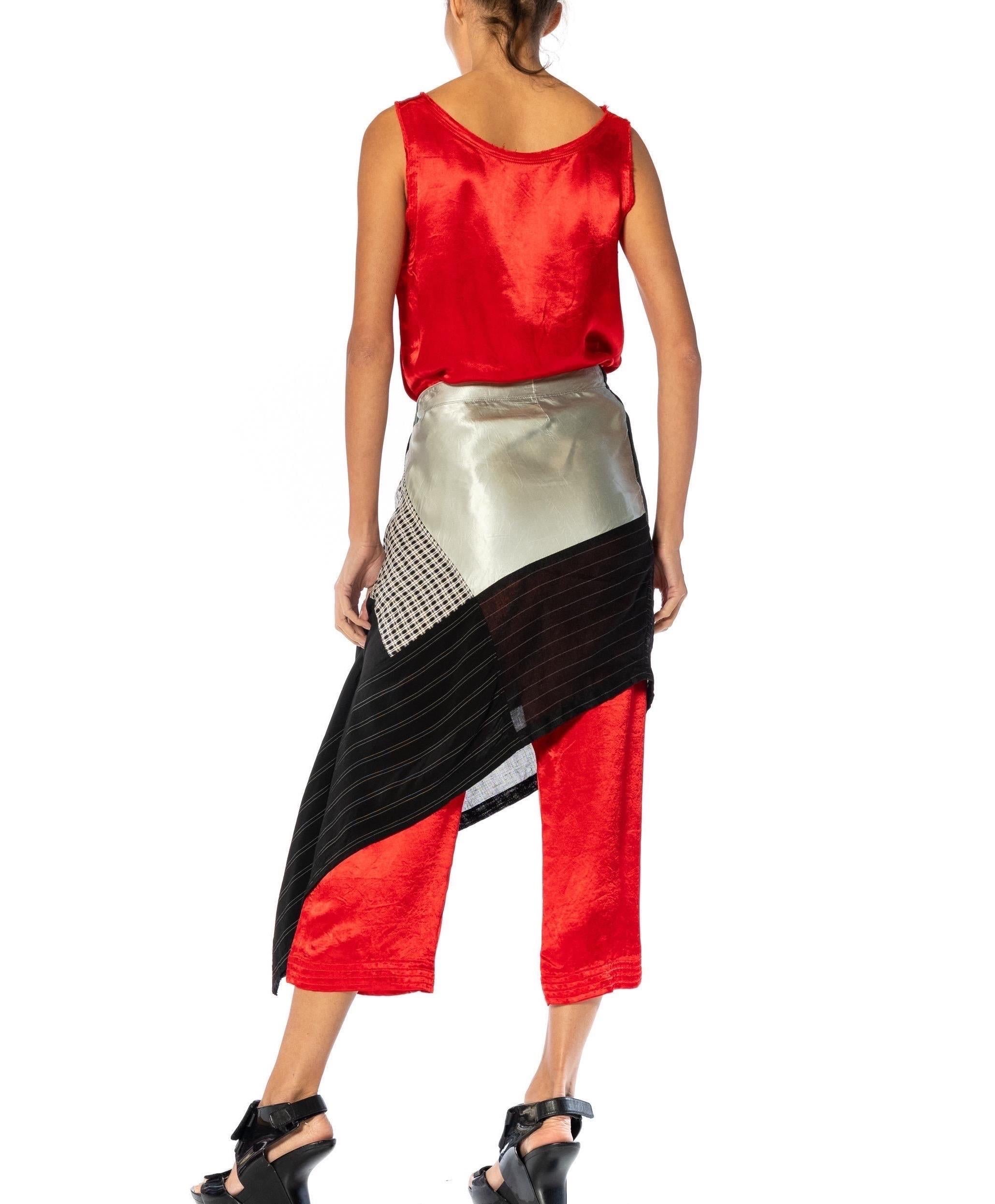 1990S Y’S YOHJI YAMAMOTO Red, Black & Silver Linen Rayon Top, Pants, Skirt Ense For Sale 13