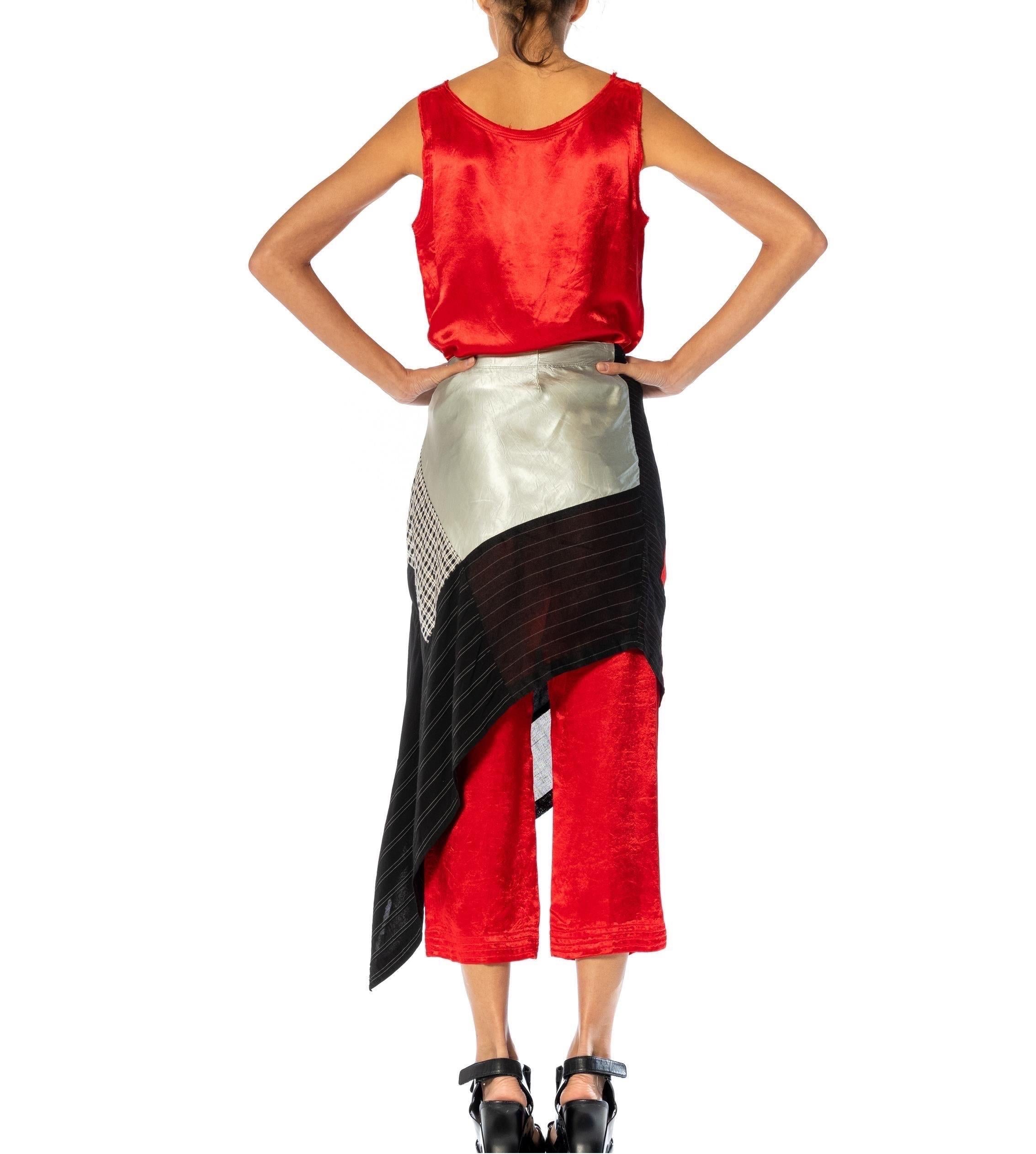 1990S Y’S YOHJI YAMAMOTO Red, Black & Silver Linen Rayon Top, Pants, Skirt Ense For Sale 14