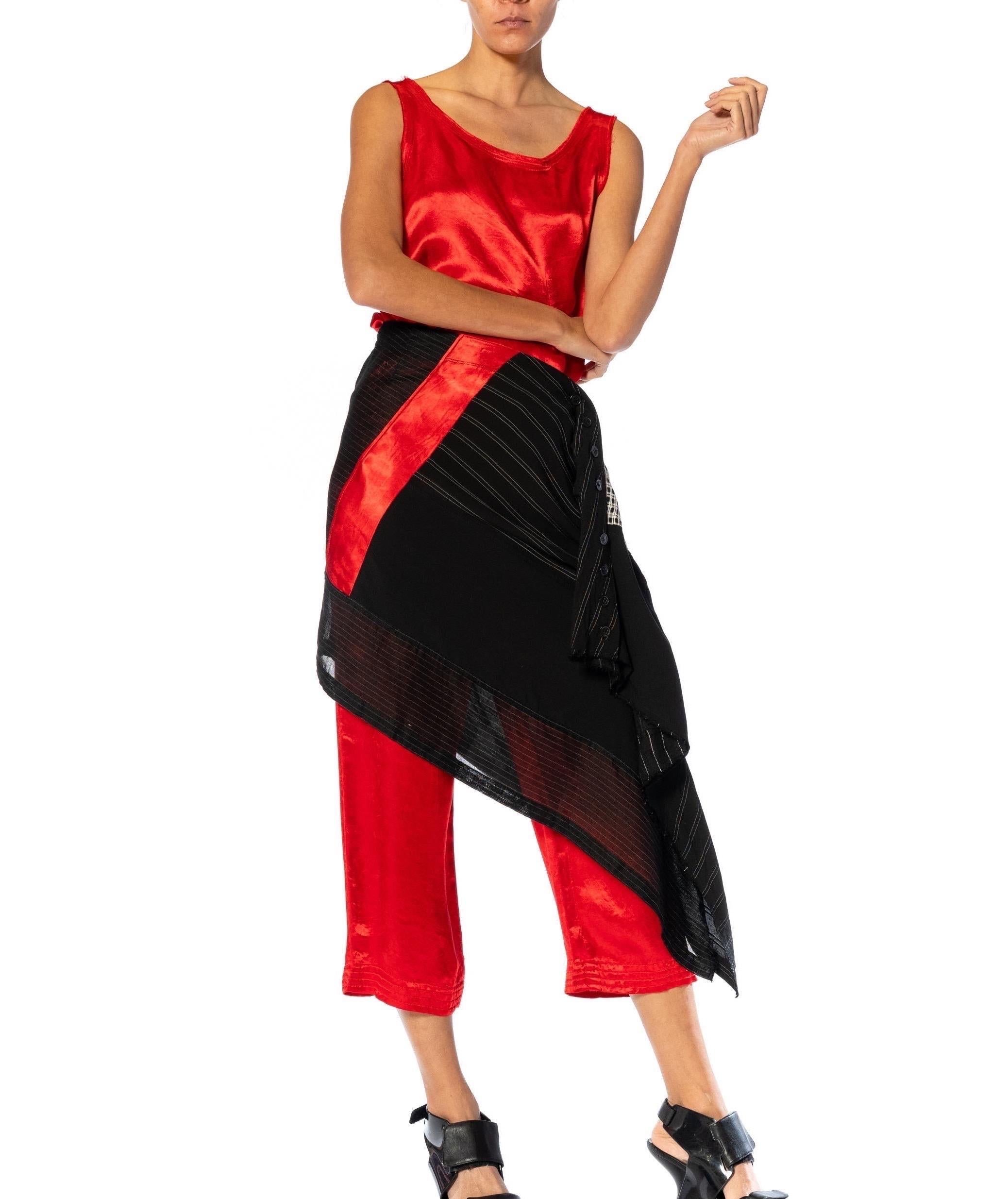 1990S Y’S YOHJI YAMAMOTO Red, Black & Silver Linen Rayon Top, Pants, Skirt Ense For Sale 16