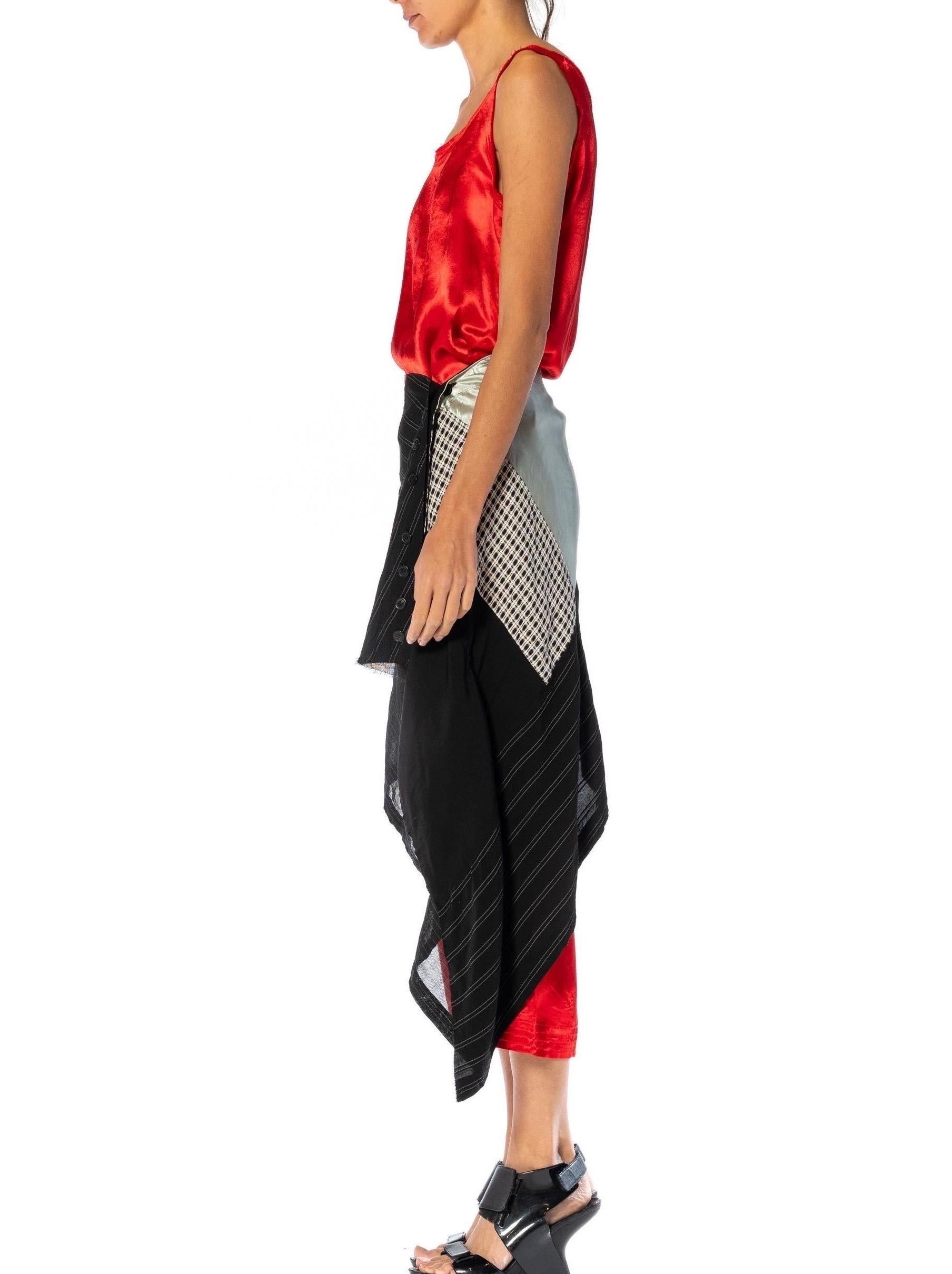 1990S Y’S YOHJI YAMAMOTO Red, Black & Silver Linen Rayon Top, Pants, Skirt Ense In Excellent Condition For Sale In New York, NY
