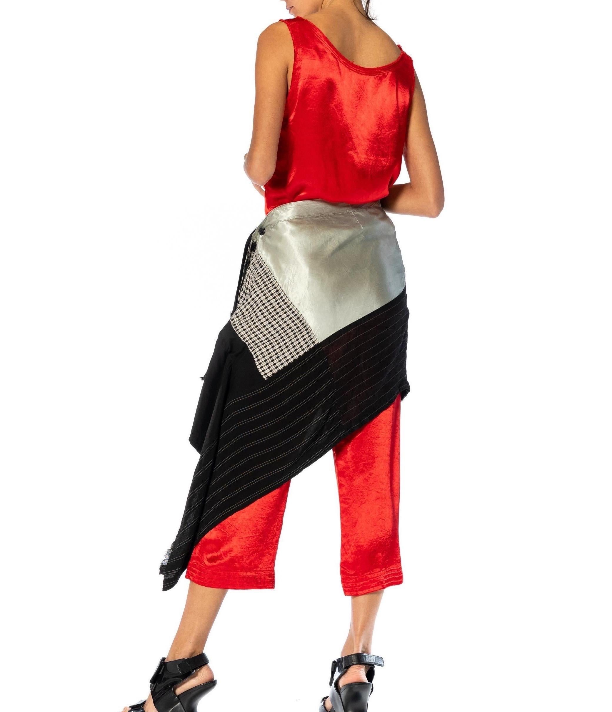 Women's 1990S Y’S YOHJI YAMAMOTO Red, Black & Silver Linen Rayon Top, Pants, Skirt Ense For Sale