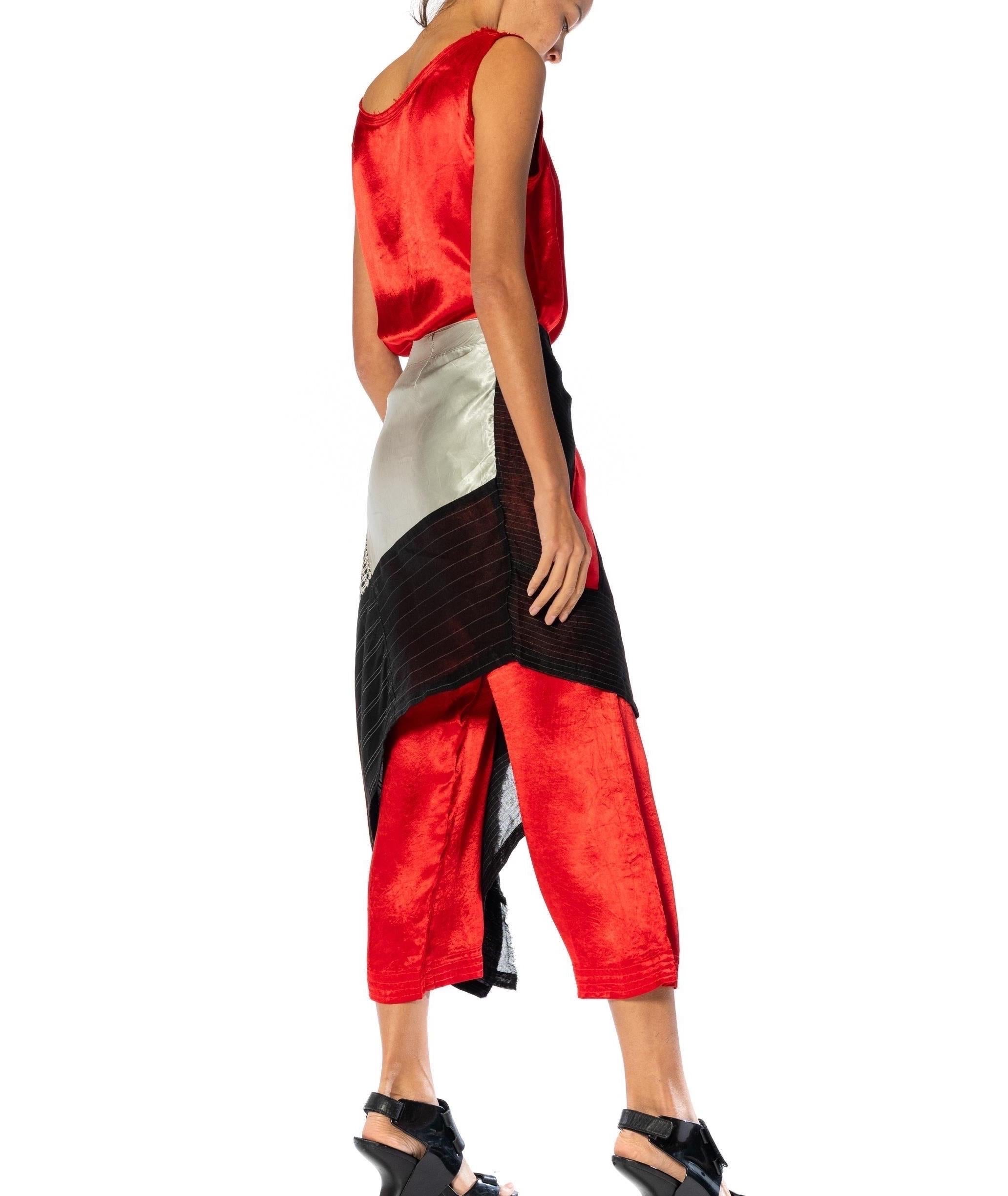 1990S Y’S YOHJI YAMAMOTO Red, Black & Silver Linen Rayon Top, Pants, Skirt Ense For Sale 1