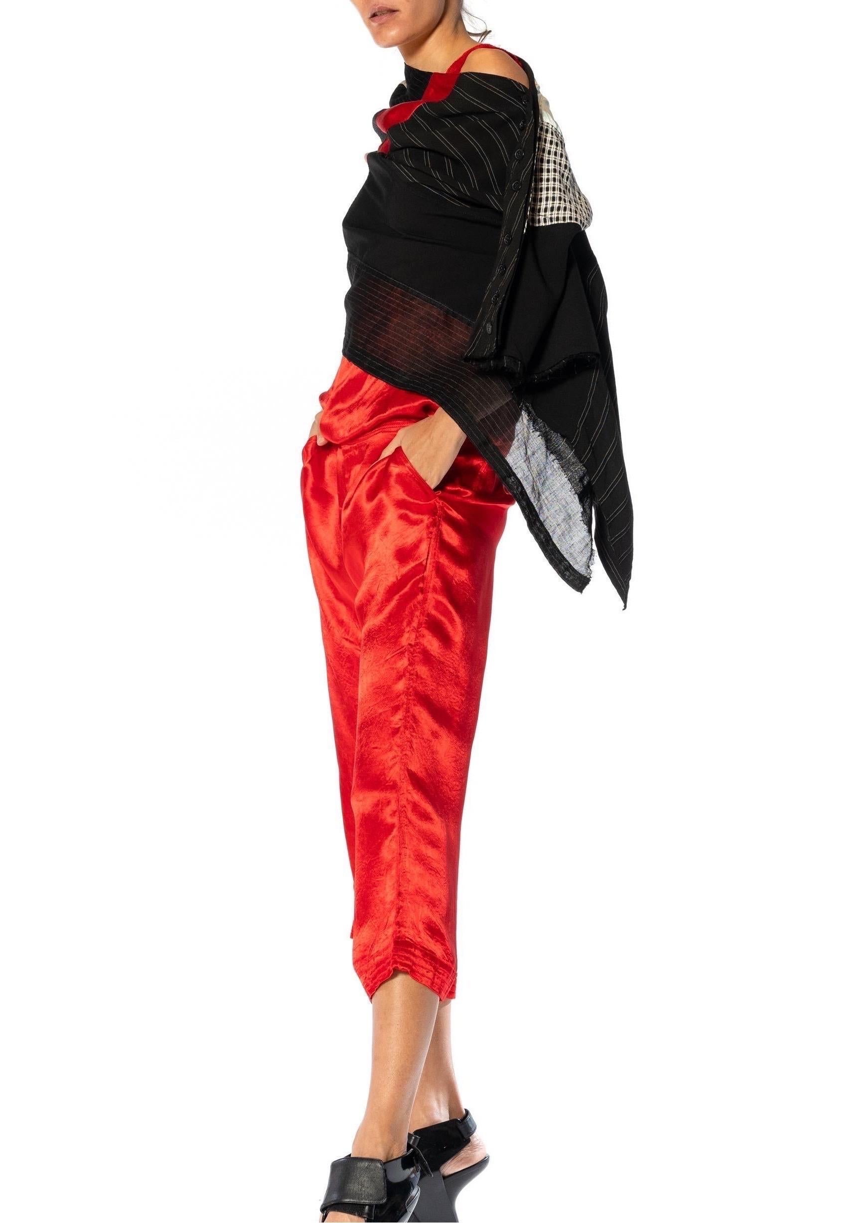 1990S Y’S YOHJI YAMAMOTO Red, Black & Silver Linen Rayon Top, Pants, Skirt Ense For Sale 2