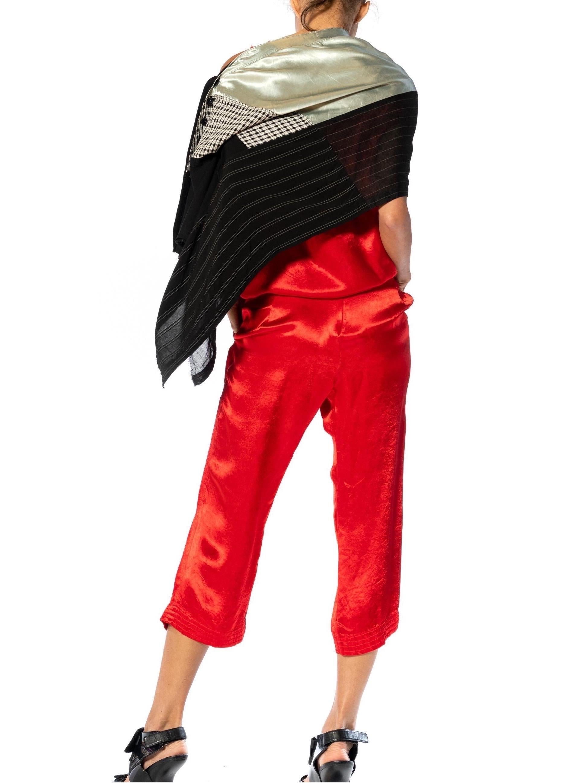 1990S Y’S YOHJI YAMAMOTO Red, Black & Silver Linen Rayon Top, Pants, Skirt Ense For Sale 3