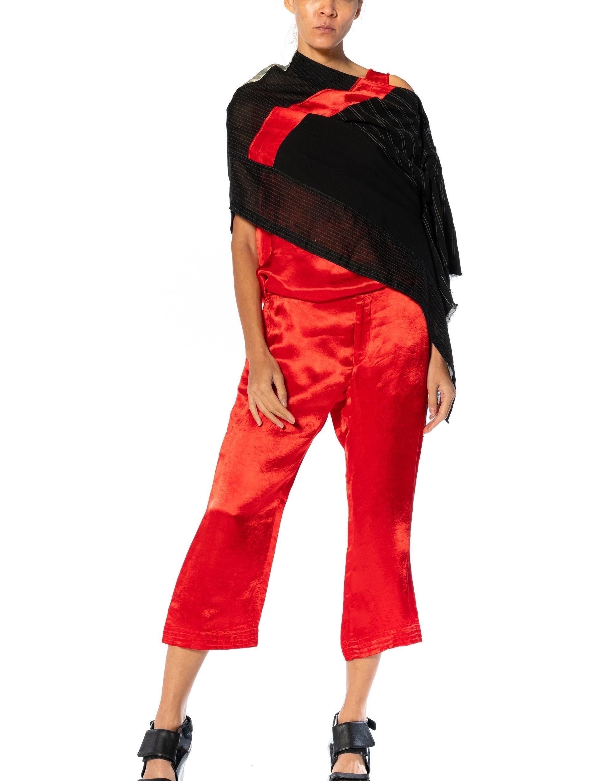 1990S Y’S YOHJI YAMAMOTO Red, Black & Silver Linen Rayon Top, Pants, Skirt Ense For Sale 4