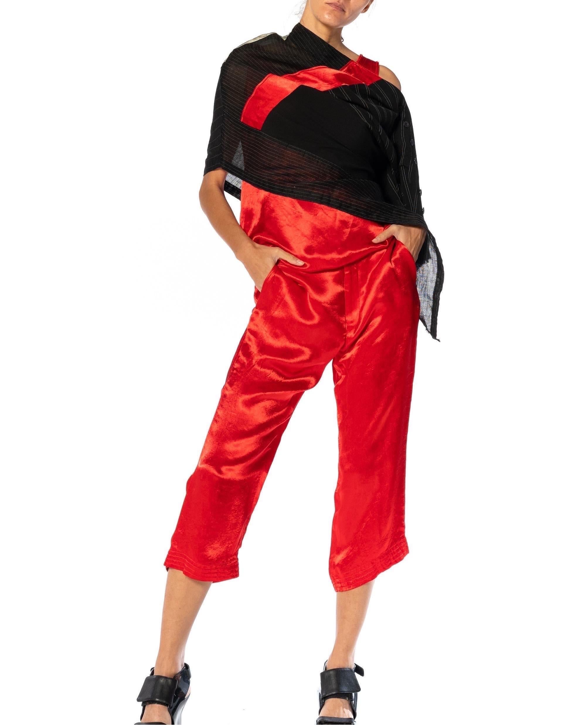 1990S Y’S YOHJI YAMAMOTO Red, Black & Silver Linen Rayon Top, Pants, Skirt Ense For Sale 5