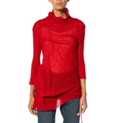 1990S Y’S YOHJI YAMAMOTO Red Wool Turtleneck Top With Drawstring Hip