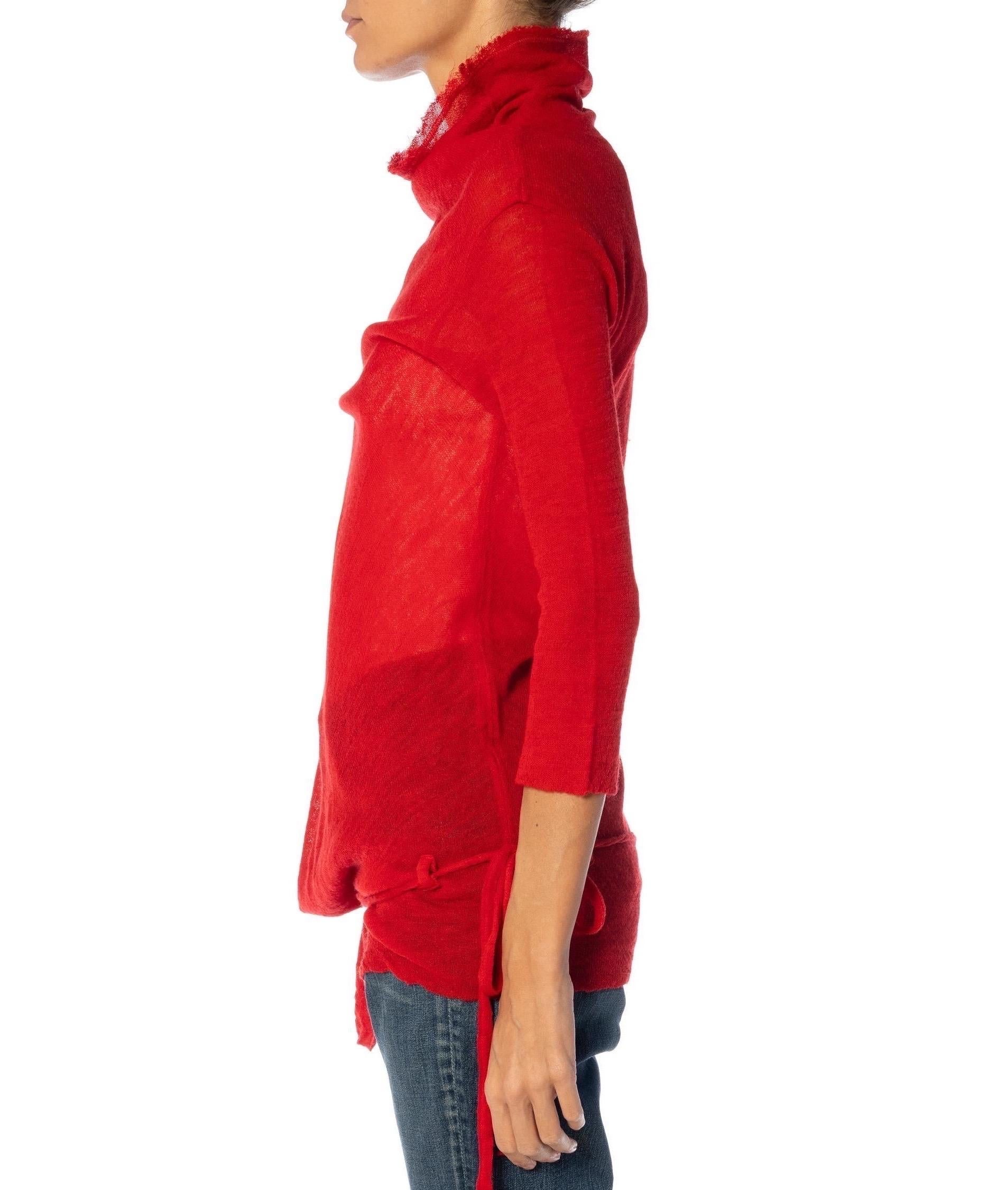 Women's 1990S Y’S YOHJI YAMAMOTO Red Wool Turtleneck Top With Drawstring Hip For Sale