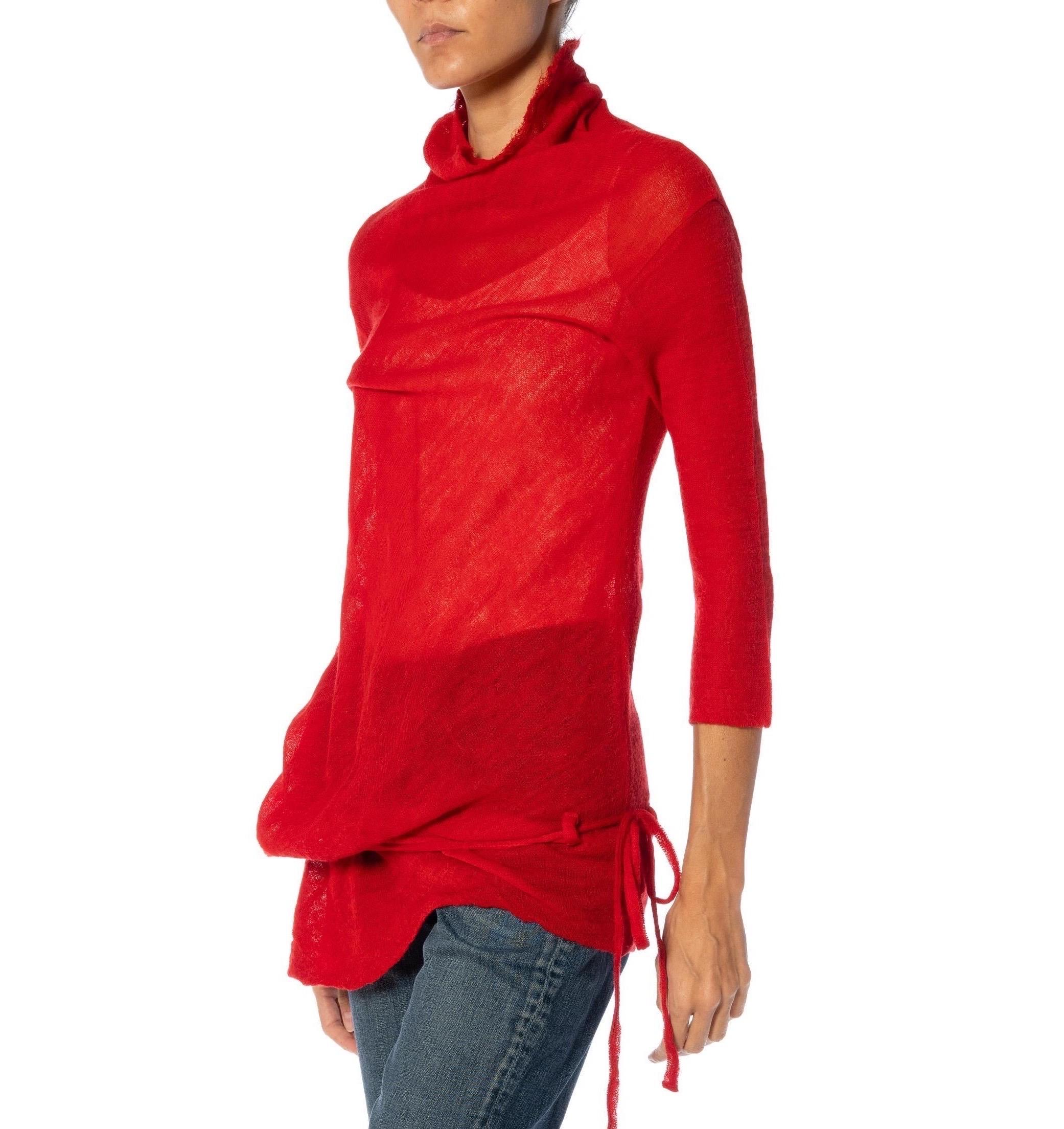 1990S Y’S YOHJI YAMAMOTO Red Wool Turtleneck Top With Drawstring Hip For Sale 1