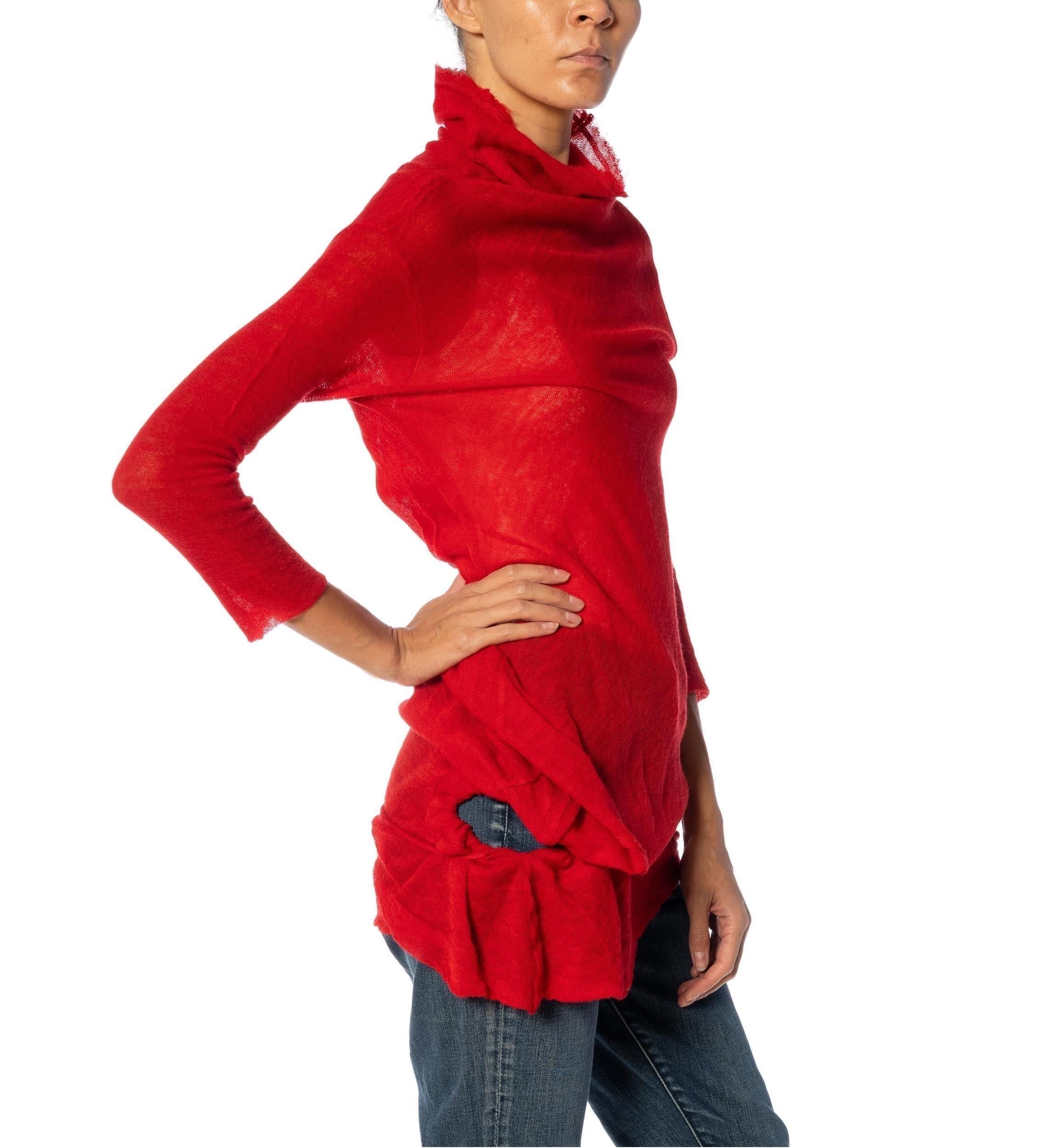 1990S Y’S YOHJI YAMAMOTO Red Wool Turtleneck Top With Drawstring Hip For Sale 2