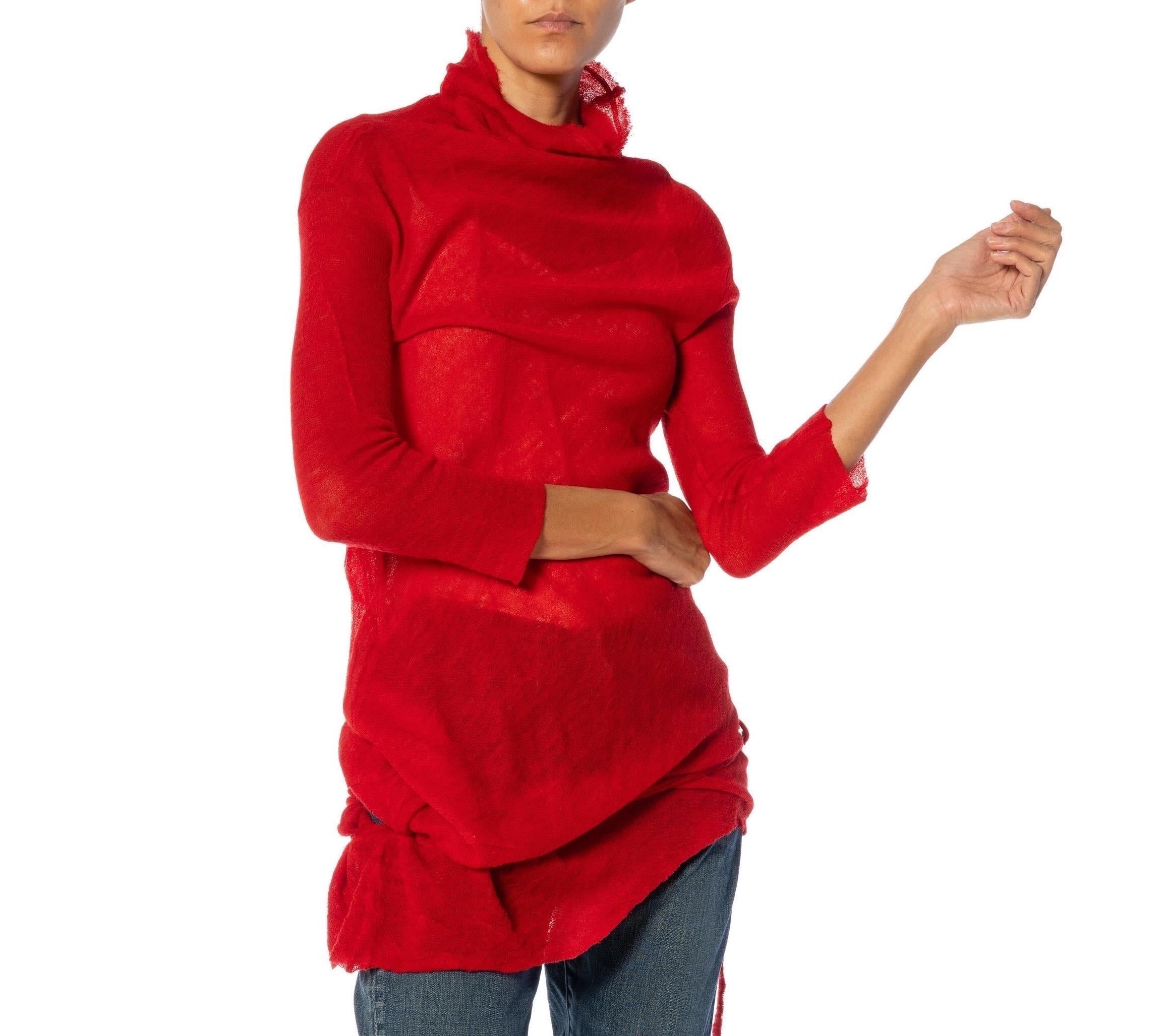 1990S Y’S YOHJI YAMAMOTO Red Wool Turtleneck Top With Drawstring Hip For Sale 3