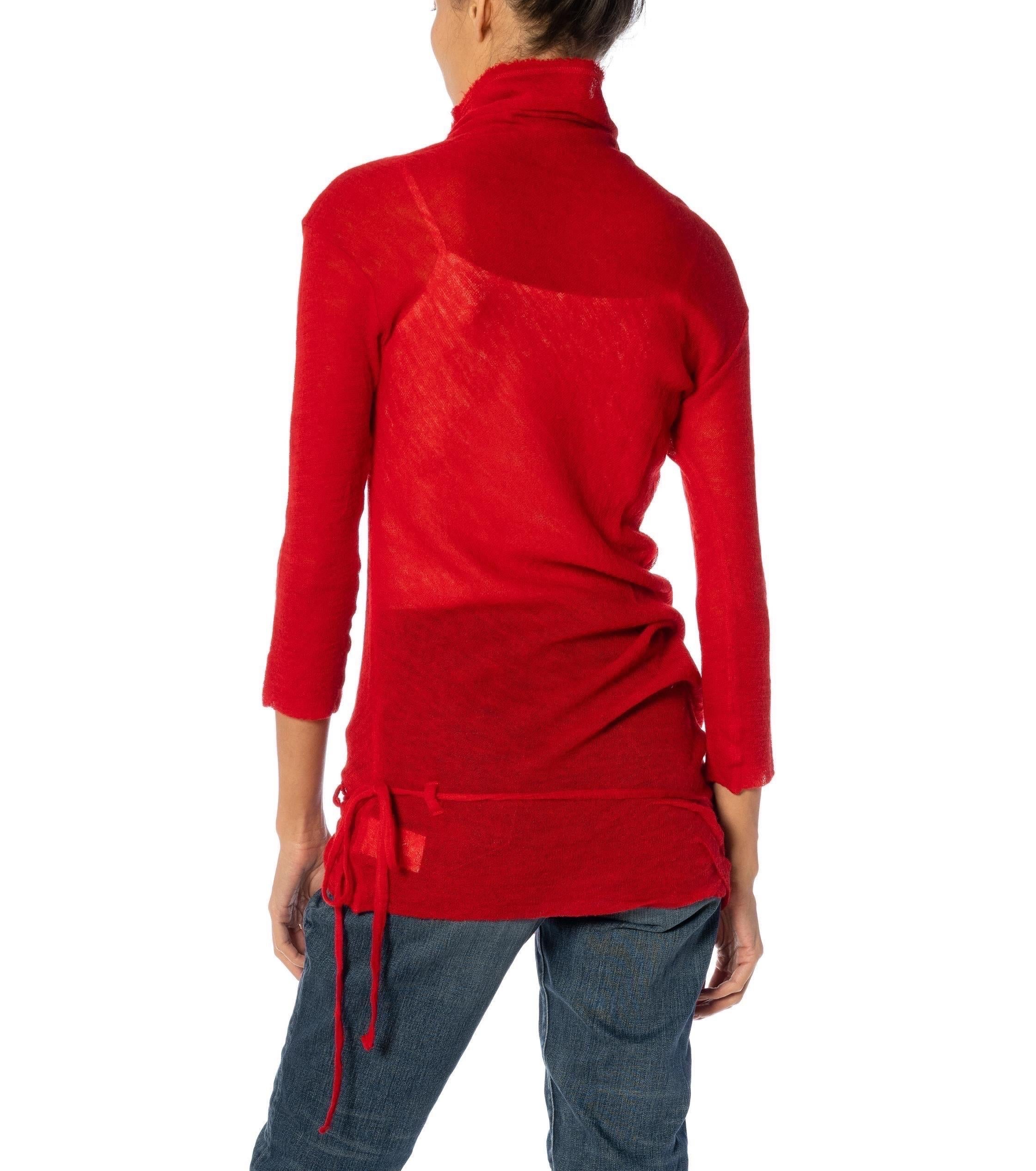 1990S Y’S YOHJI YAMAMOTO Red Wool Turtleneck Top With Drawstring Hip For Sale 4