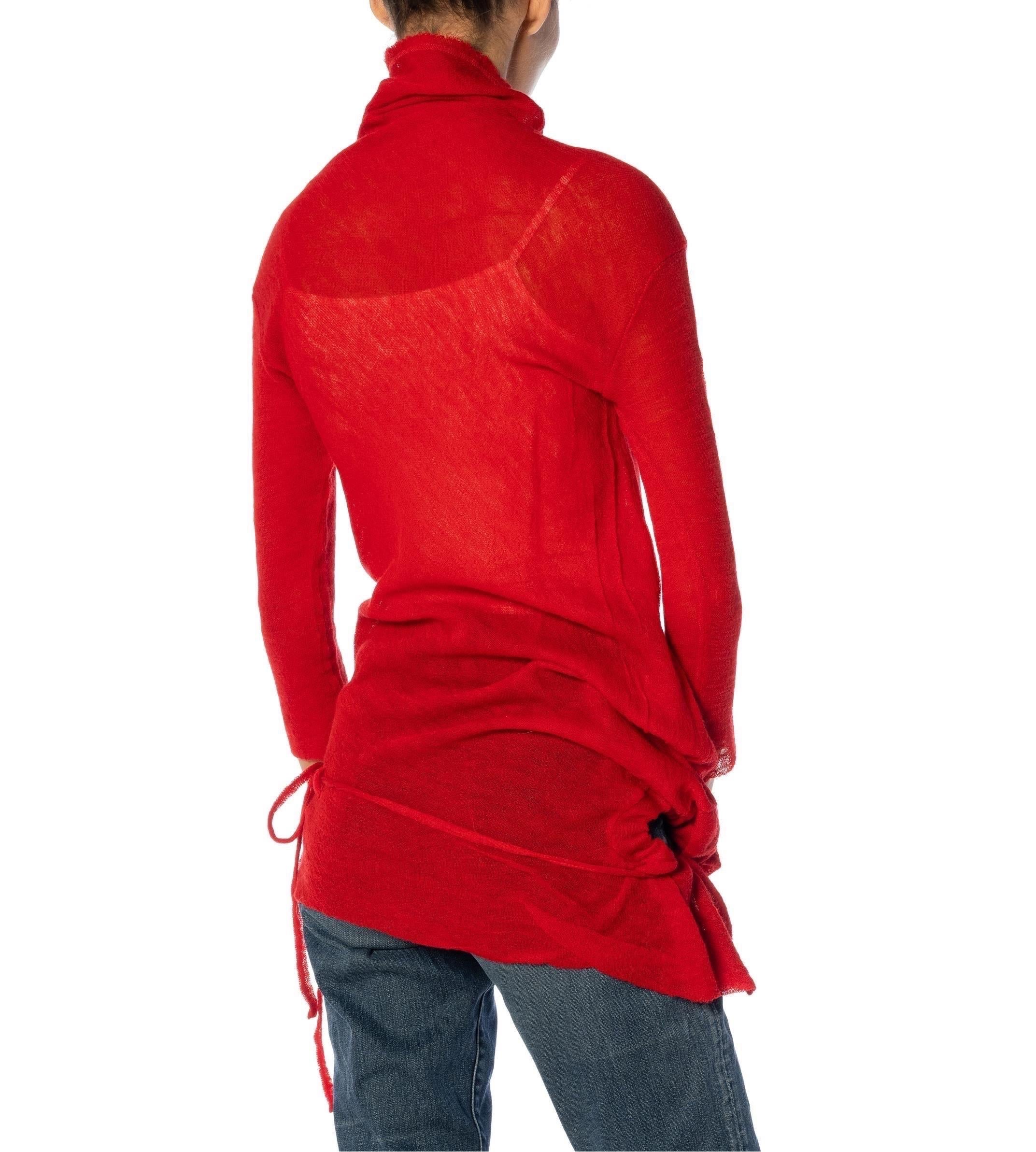 1990S Y’S YOHJI YAMAMOTO Red Wool Turtleneck Top With Drawstring Hip For Sale 5