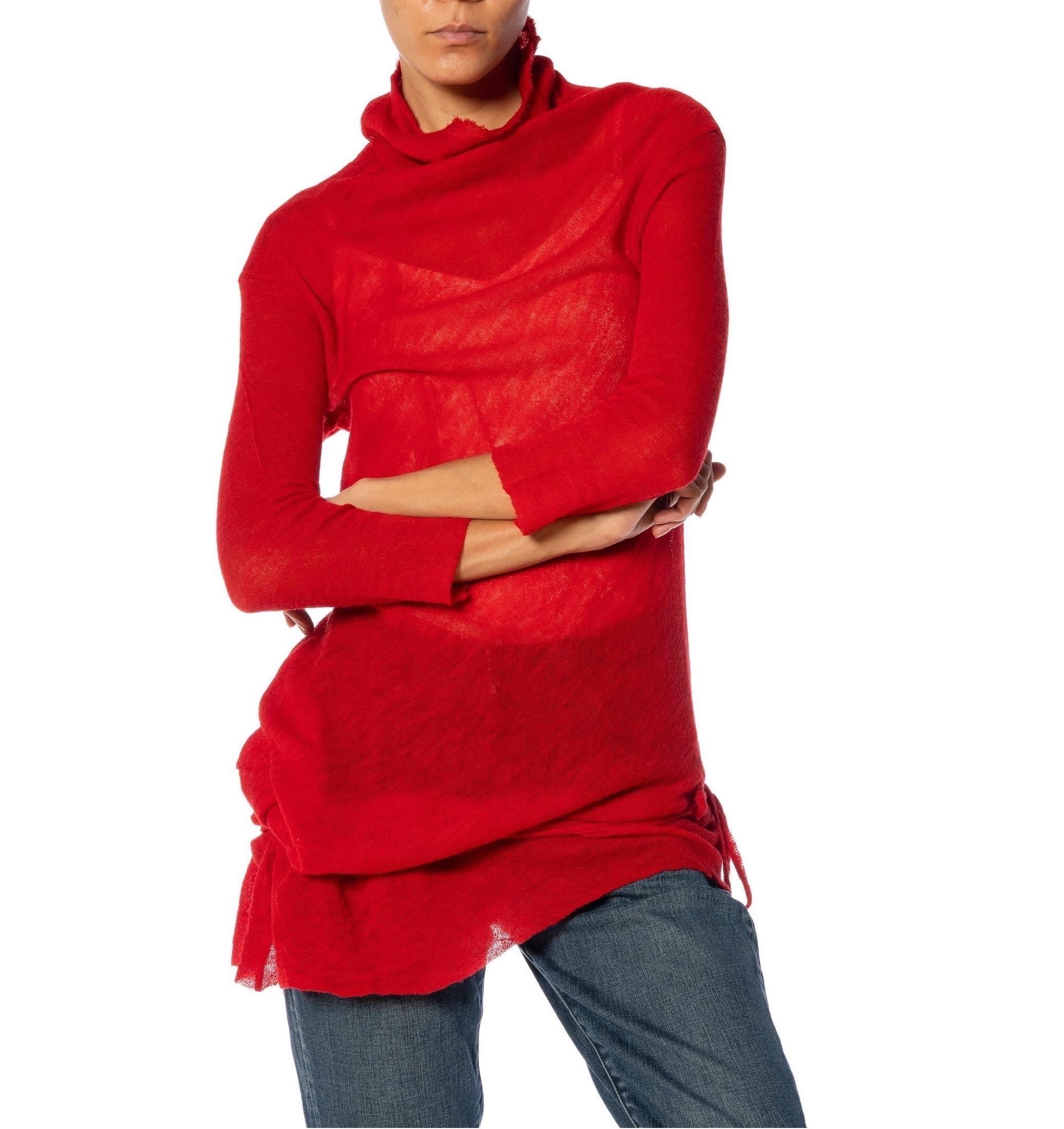 1990S Y’S YOHJI YAMAMOTO Red Wool Turtleneck Top With Drawstring Hip For Sale 6