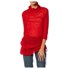 1990S Y’S YOHJI YAMAMOTO Red Wool Turtleneck Top With Drawstring Hip