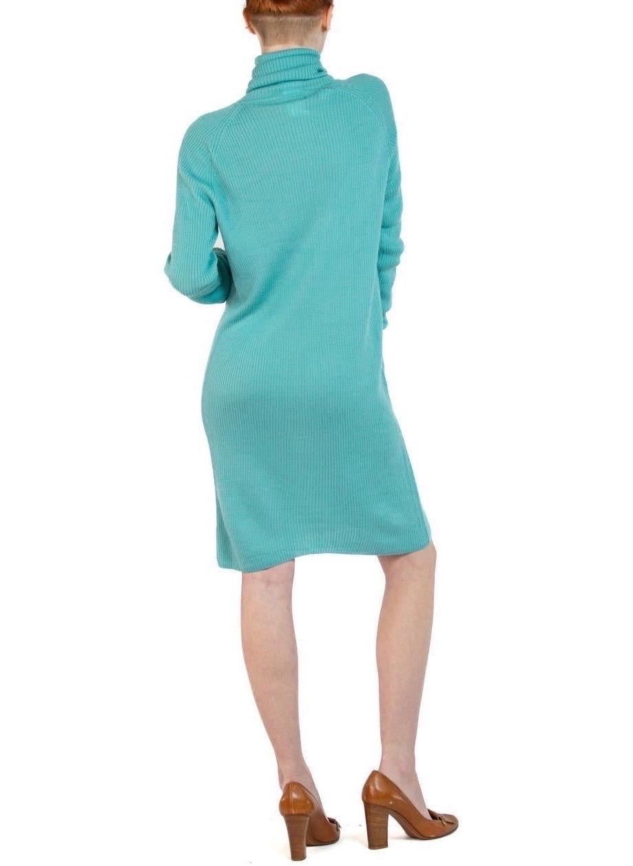 1990S Y’S YOHJI YAMAMOTO Teal Wool Blend Knit Turtleneck Sweater Dress In Excellent Condition In New York, NY