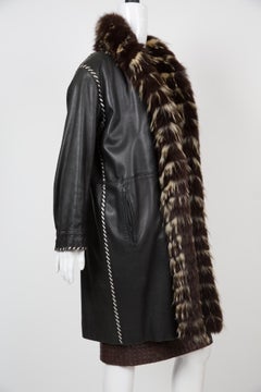 1990s YSL Yves Saint Laurent Black Lambskin Leather and Shearling Coat
