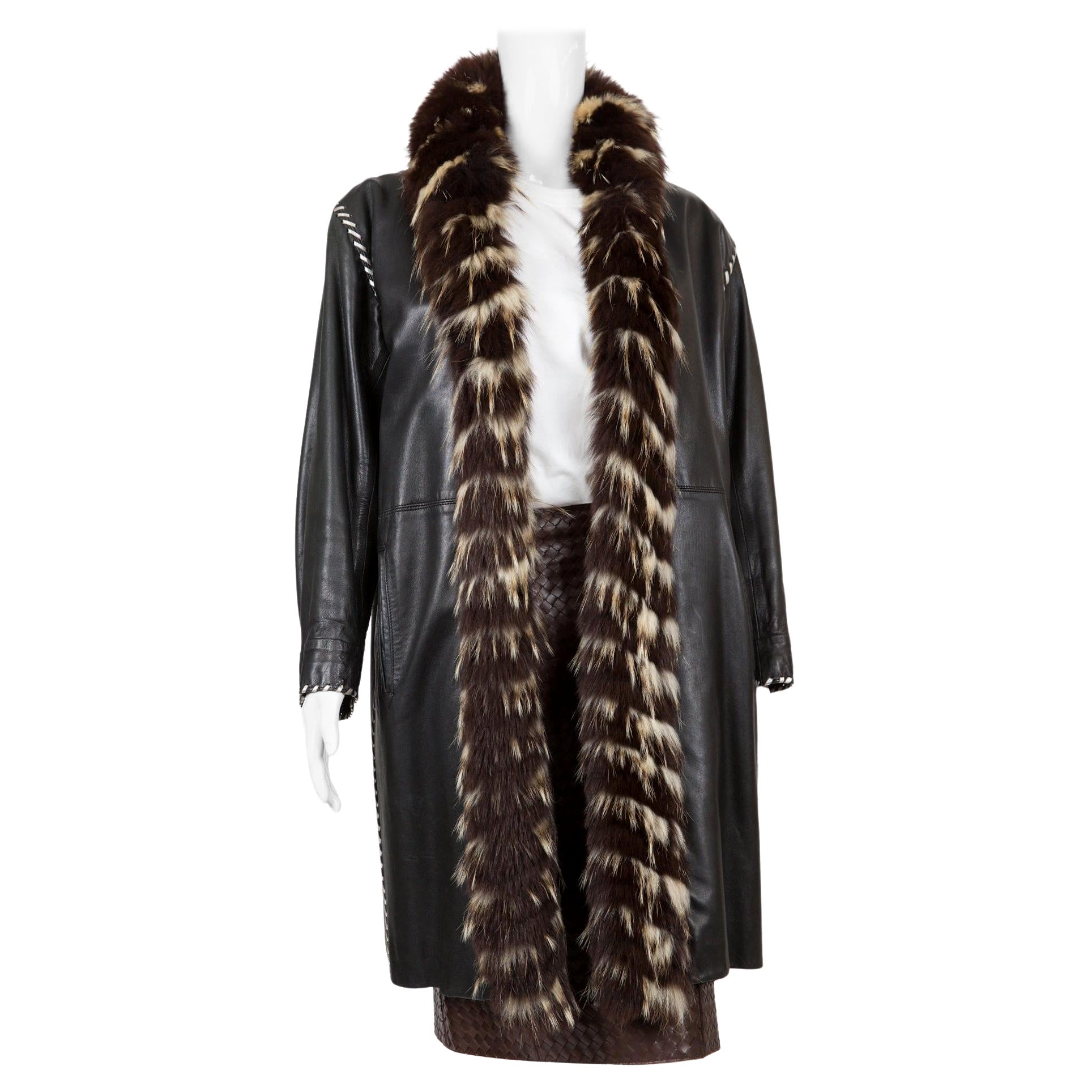 1990s YSL Yves Saint Laurent Black Lambskin Leather and Shearling Coat