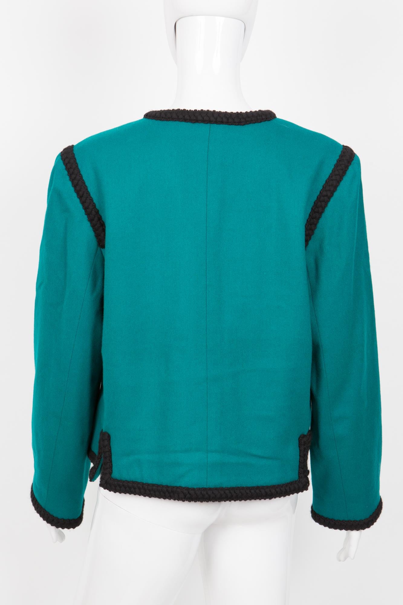 Blue 1990s YSL Yves Saint Laurent Emerald Wool Jacket For Sale