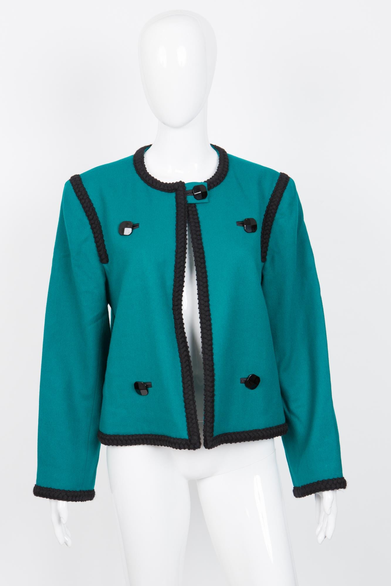 1990s YSL Yves Saint Laurent Emerald Wool Jacket In Good Condition For Sale In Paris, FR