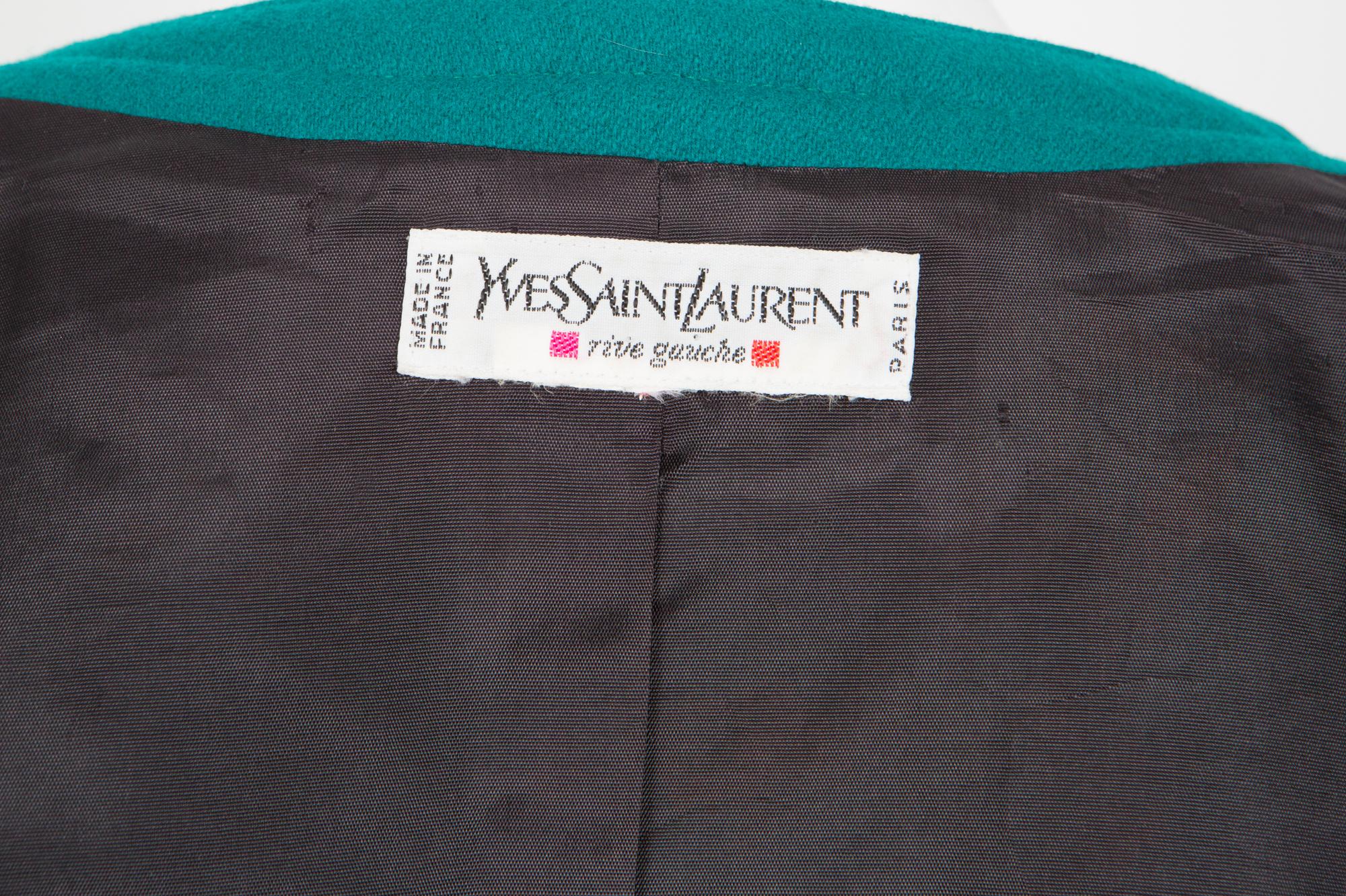 1990er Jahre YSL Yves Saint Laurent Smaragdfarbene Wolljacke im Angebot 1