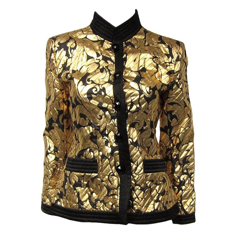 Yves Saint Laurent Gold Black Silk Evening Jacket 42- 1990s YSL 