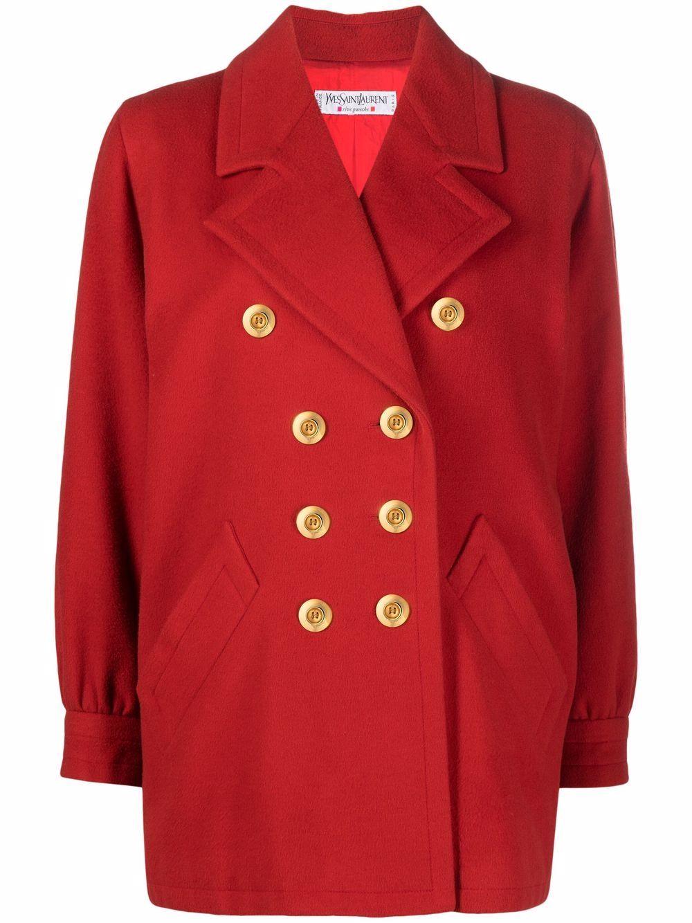 1990s YSL Yves Saint Laurent Red Wool Coat  For Sale 2