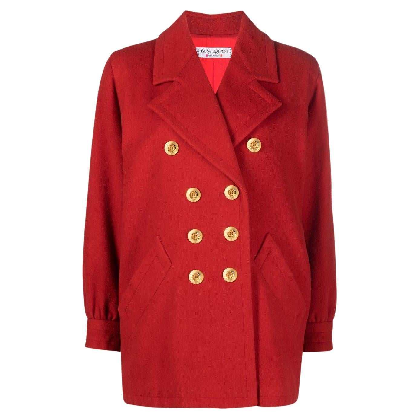1990s YSL Yves Saint Laurent Red Wool Coat  For Sale