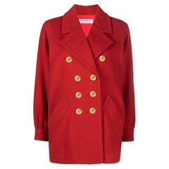 1990s YSL Yves Saint Laurent Red Wool Coat 