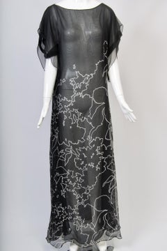 1990s Yves Saint Laurent Black and White Silk Chiffon Evening Dress