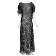 1990s Yves Saint Laurent Black and White Silk Chiffon Evening Dress