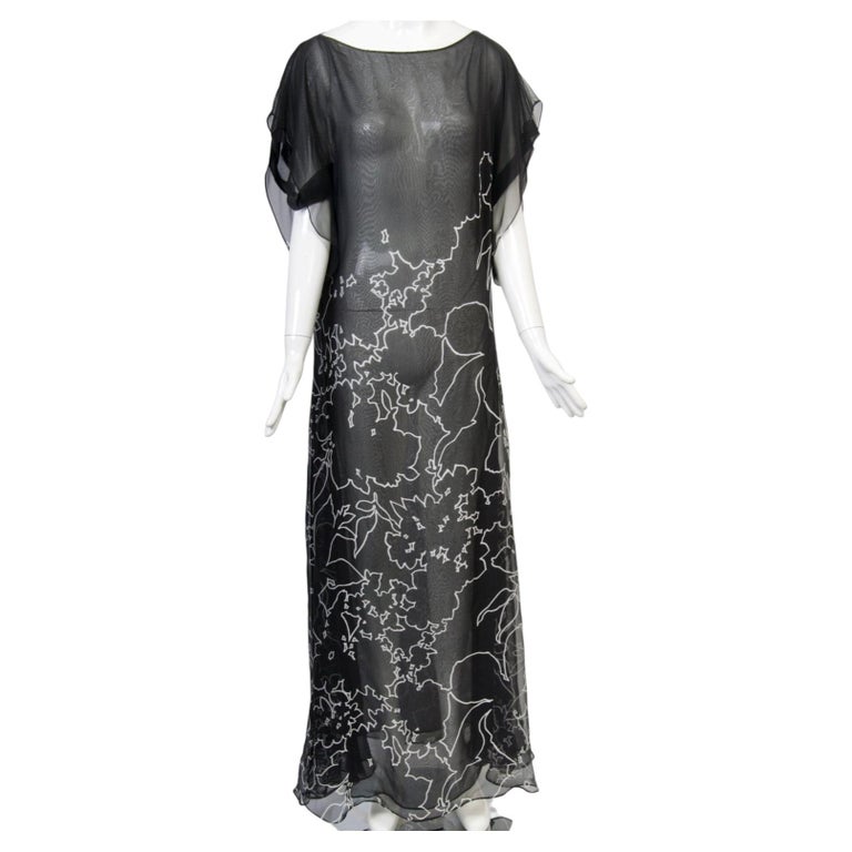 yves saint laurent evening dresses 1990s Yves Saint Laurent Black and White Silk Chiffon Evening Dress