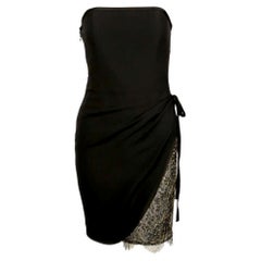 1998 YVES SAINT LAURENT black draped strapless RUNWAY dress with lace