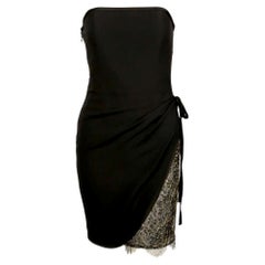 1990's YVES SAINT LAURENT black draped strapless dress with lace