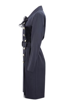 1992 Laufsteg Yves Saint Laurent Schwarzes Wollkleid mit Kristallknöpfen