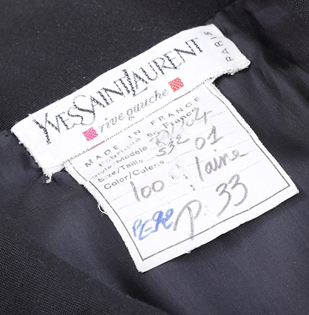 1992 Runway Yves Saint Laurent Black Wool Dress with Crystal Buttons For Sale 2