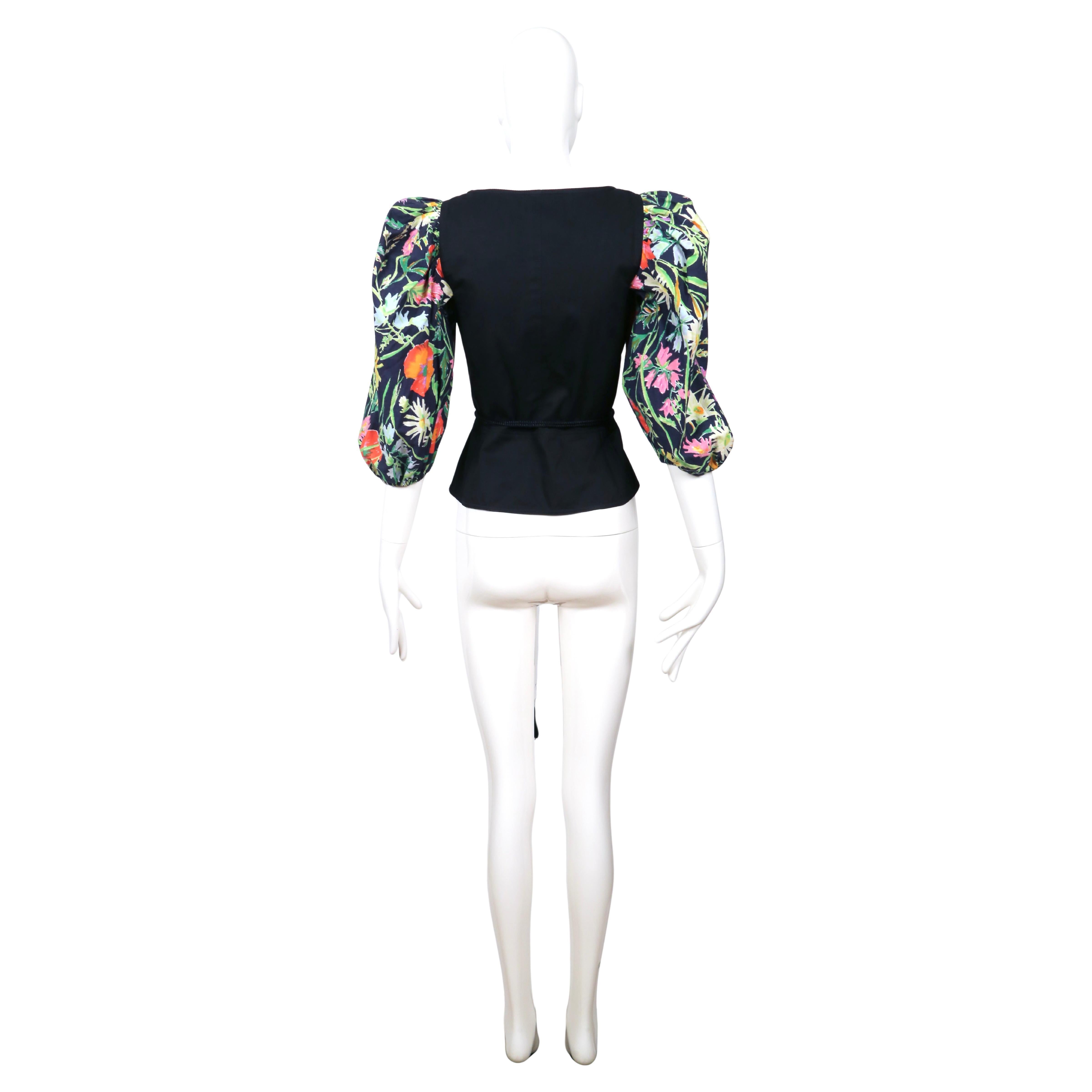 1990's YVES SAINT LAURENT black & floral lace up corset top For Sale 5