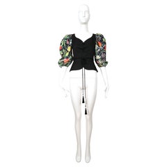 1990's YVES SAINT LAURENT black & floral lace up corset top