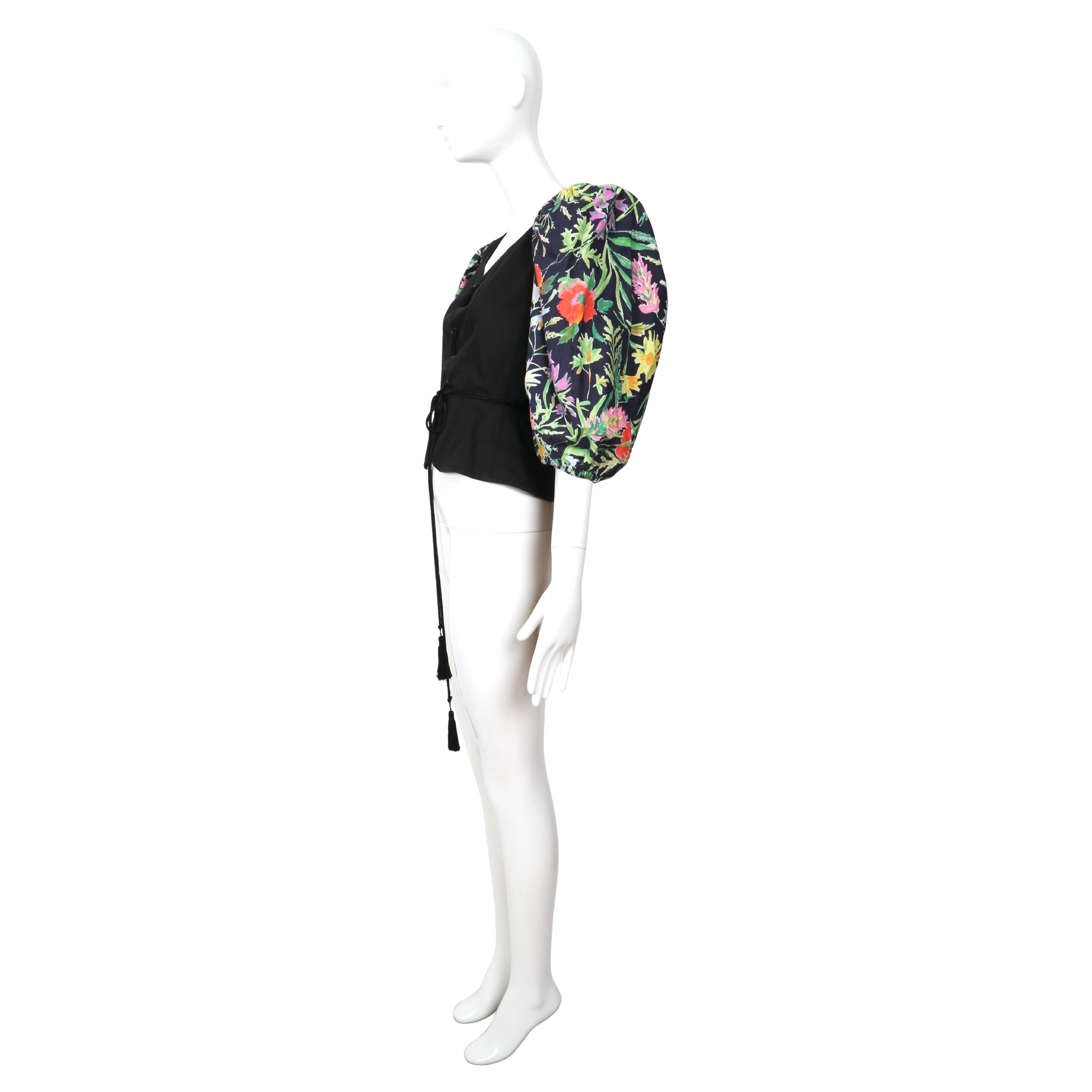 Black 1990's YVES SAINT LAURENT black & floral lace up corset top For Sale