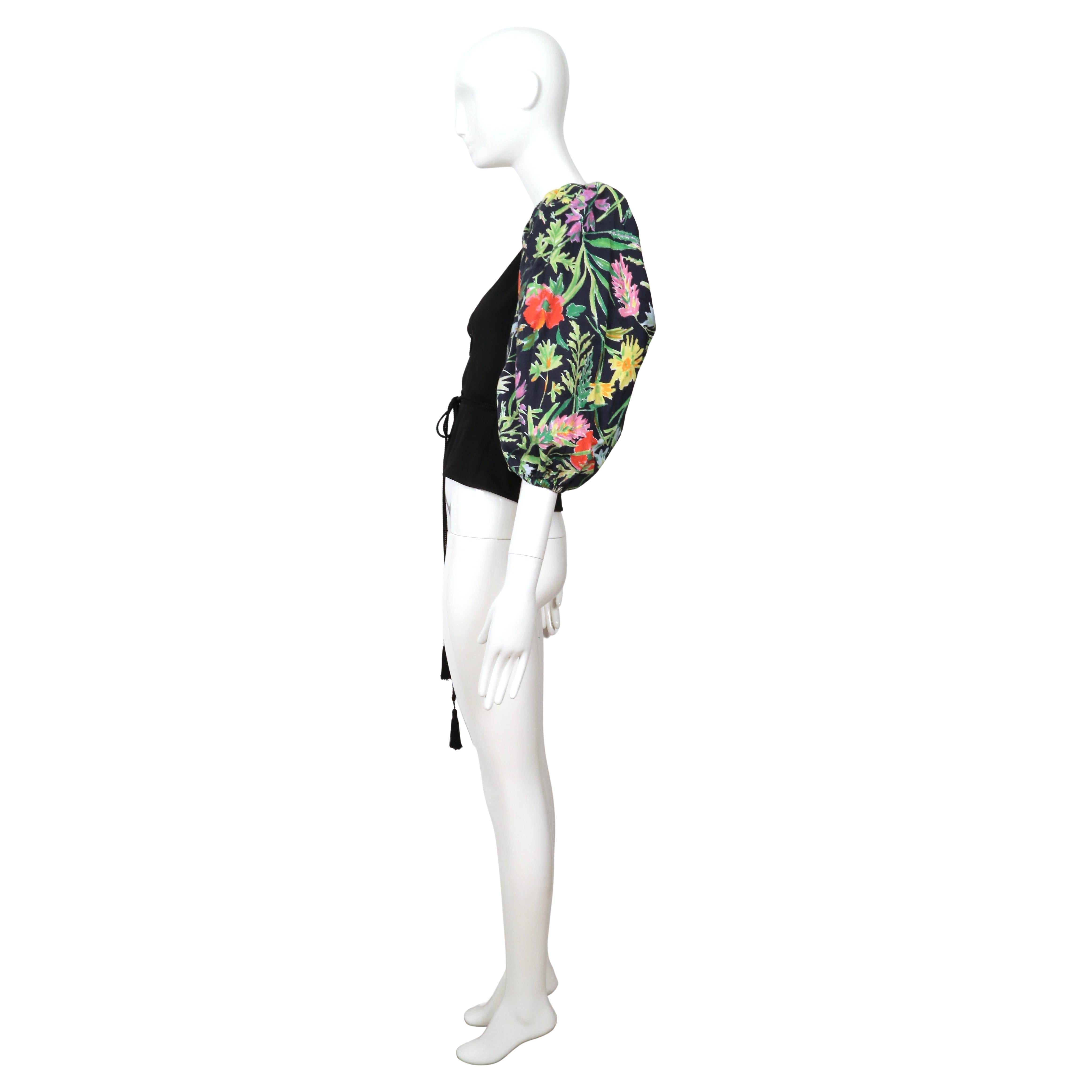 1990's YVES SAINT LAURENT black & floral lace up corset top In Good Condition For Sale In San Fransisco, CA