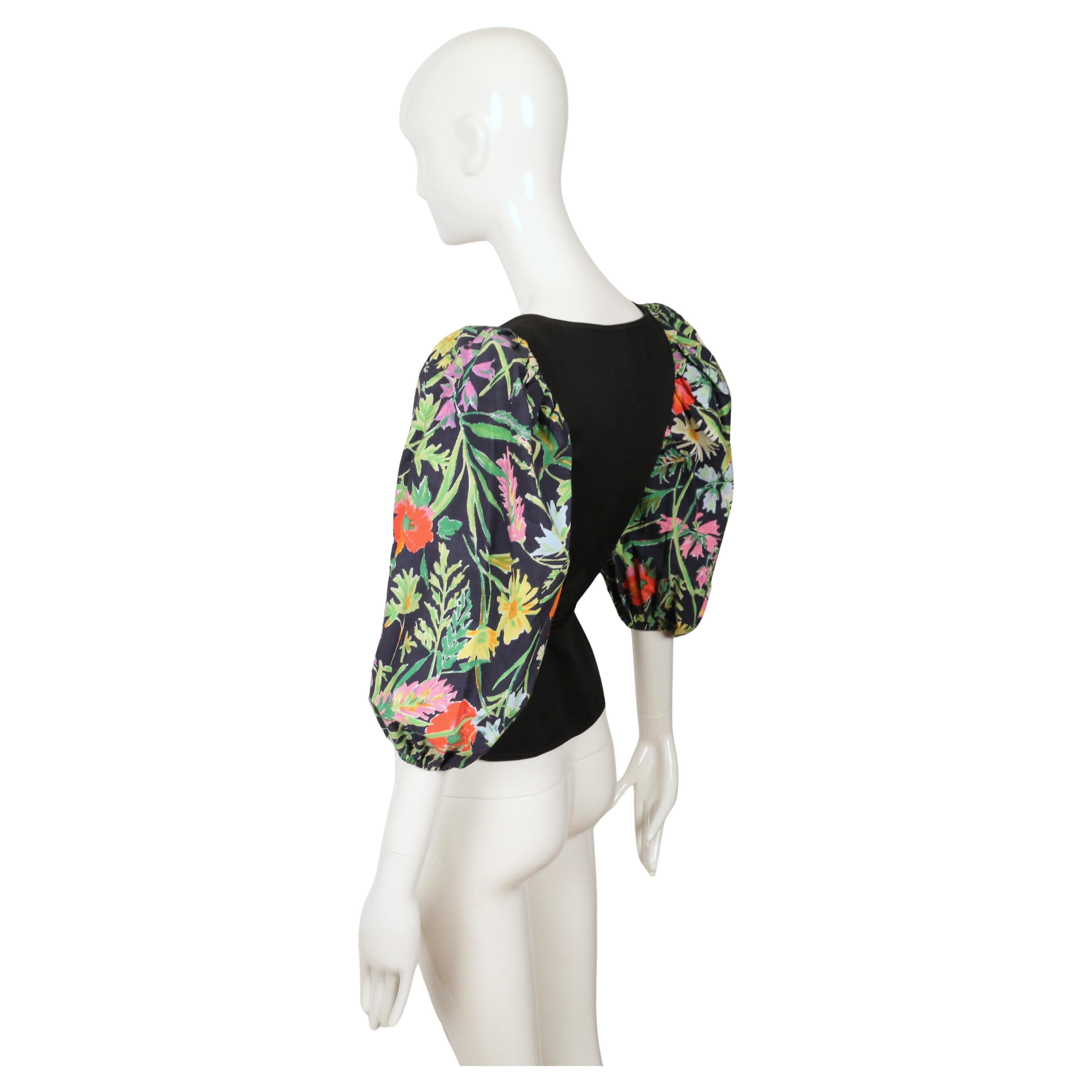 Women's or Men's 1990's YVES SAINT LAURENT black & floral lace up corset top For Sale