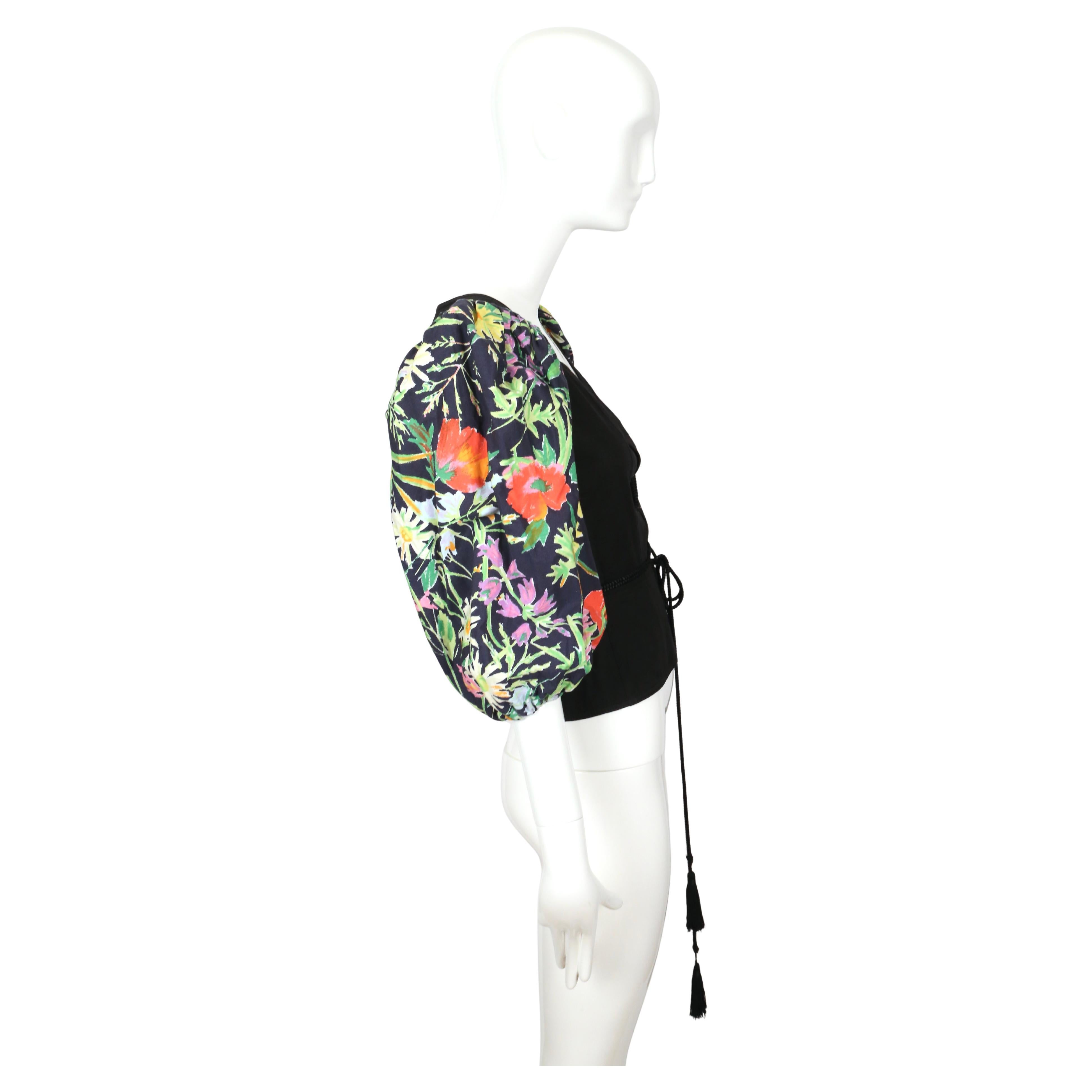 1990's YVES SAINT LAURENT black & floral lace up corset top For Sale 2