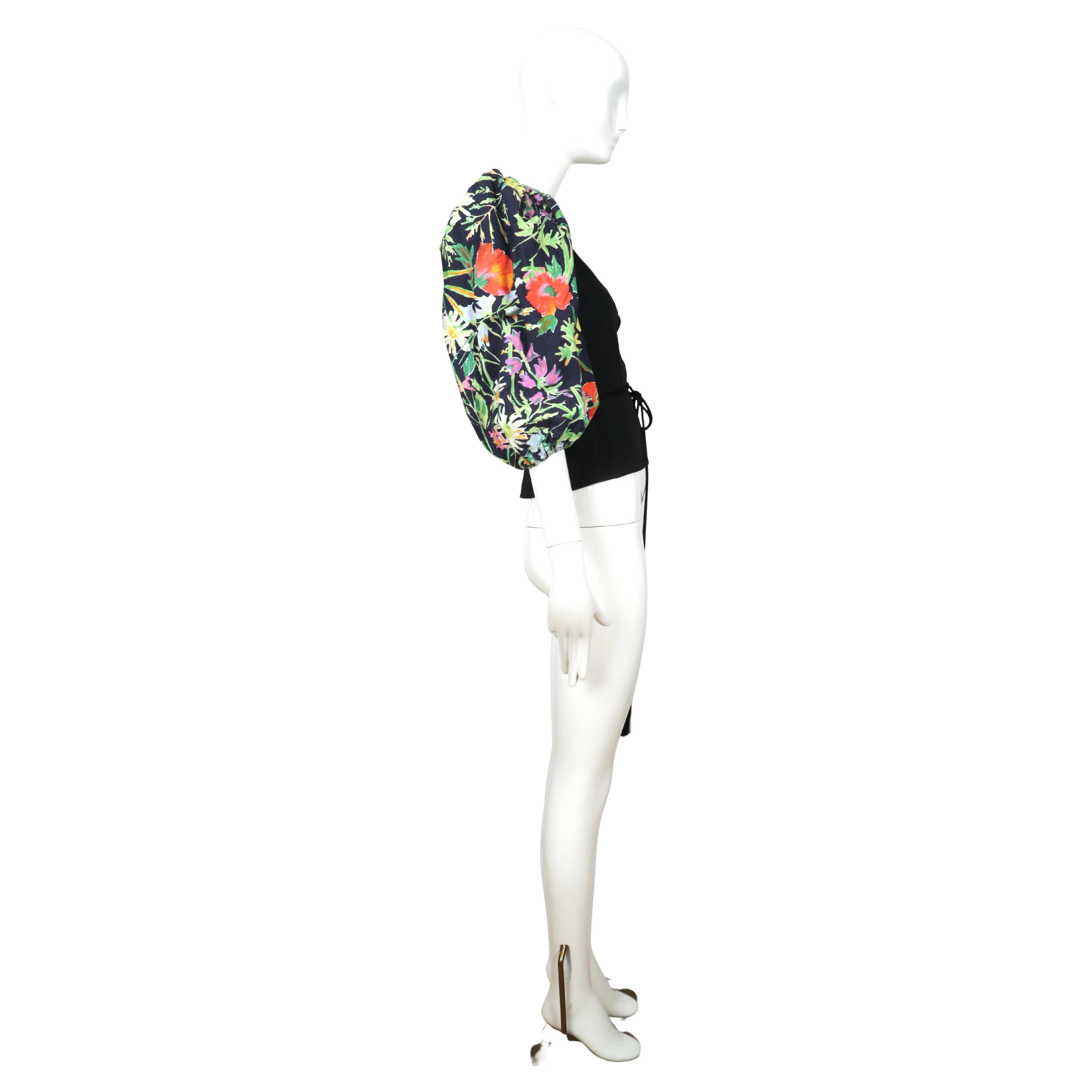 1990's YVES SAINT LAURENT black & floral lace up corset top For Sale 3