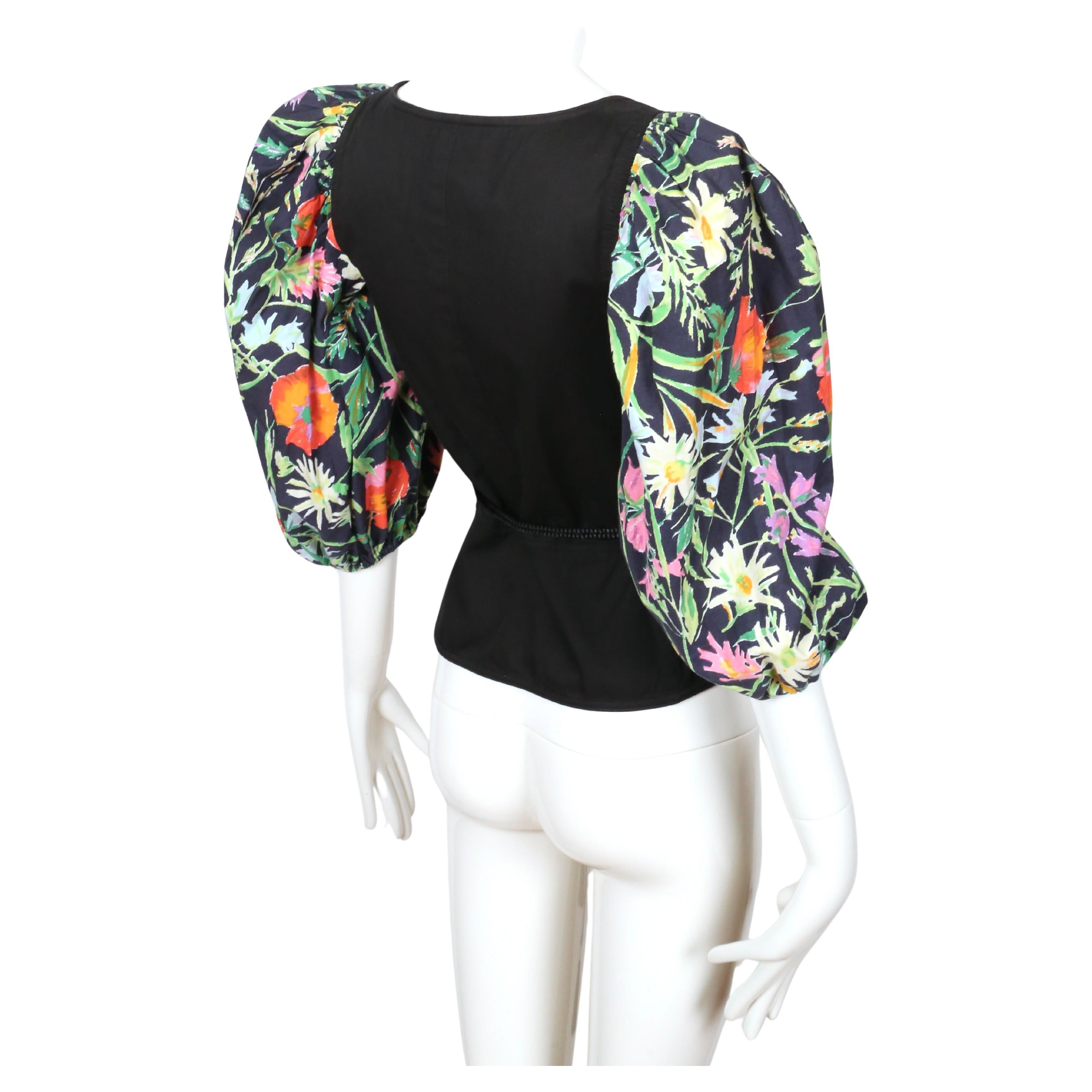 1990's YVES SAINT LAURENT black & floral lace up corset top For Sale 4