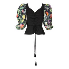 1990's YVES SAINT LAURENT black & floral lace up corset top