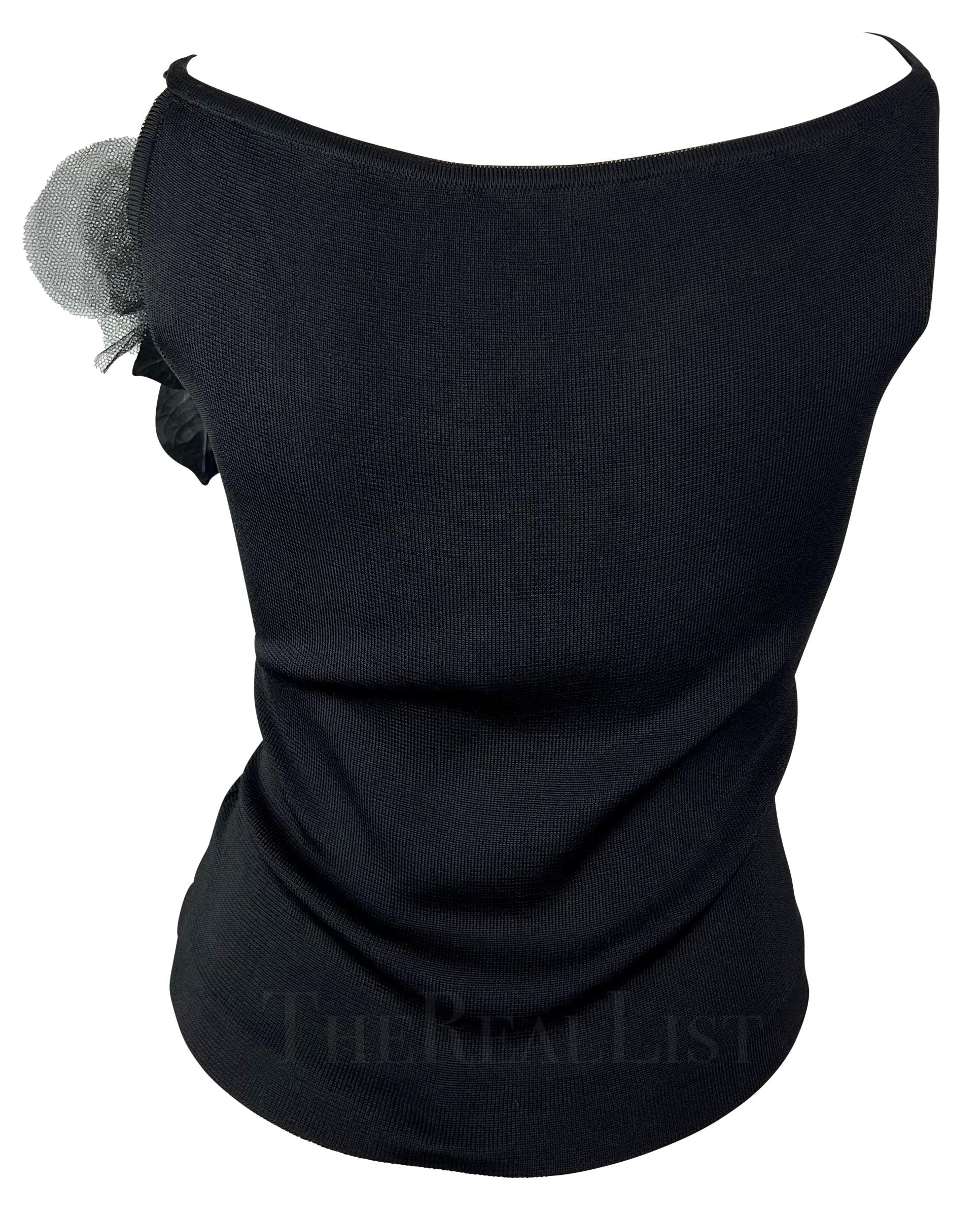 Women's 1990s Yves Saint Laurent Black Knit Floral Applique Tank Top For Sale