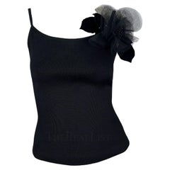 1990s Yves Saint Laurent Black Knit Floral Applique Tank Top